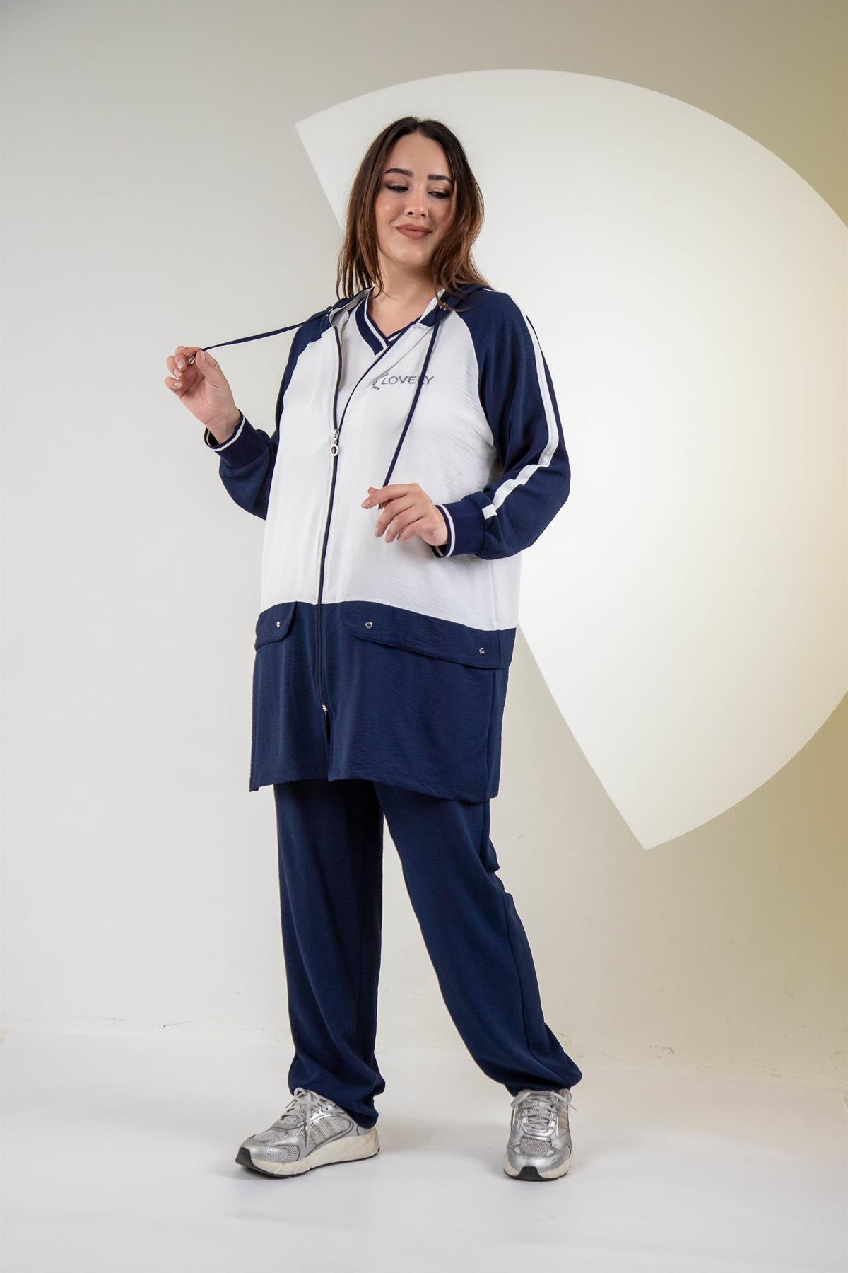 Büyük Beden 76318 Lovely Nakışlı 3lü Takım Lacivert