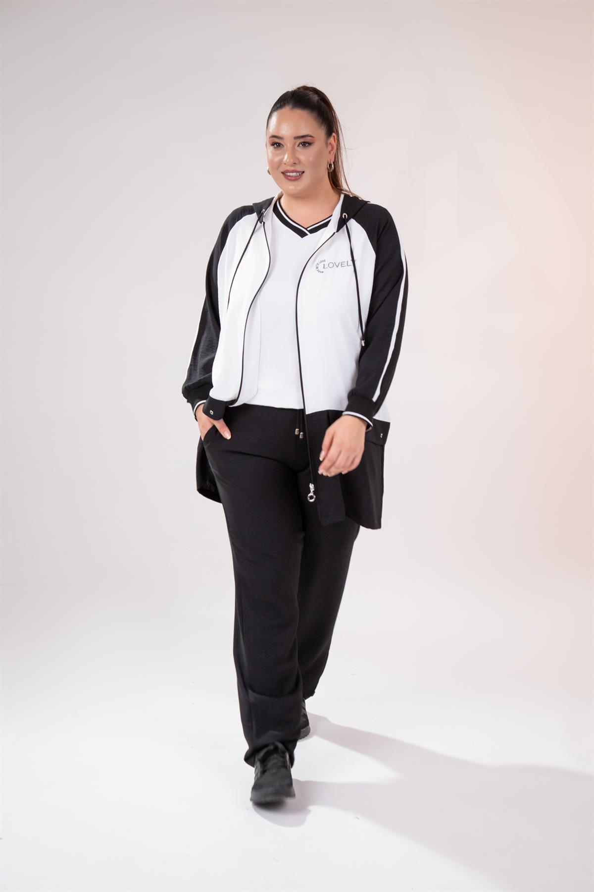 Büyük Beden 76318 Lovely Nakışlı 3Lü Takım Siyah