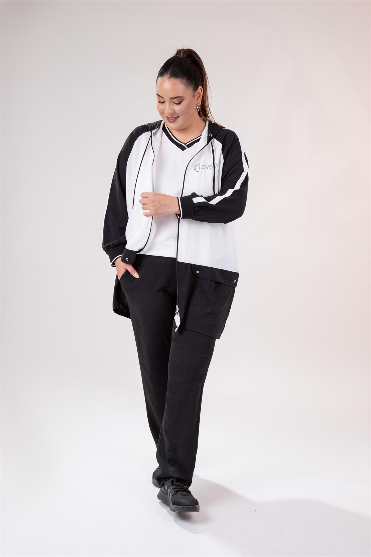 Büyük Beden 76318 Lovely Nakışlı 3Lü Takım Siyah