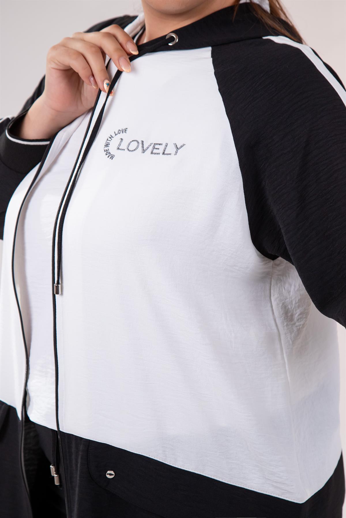 Büyük Beden 76318 Lovely Nakışlı 3Lü Takım Siyah