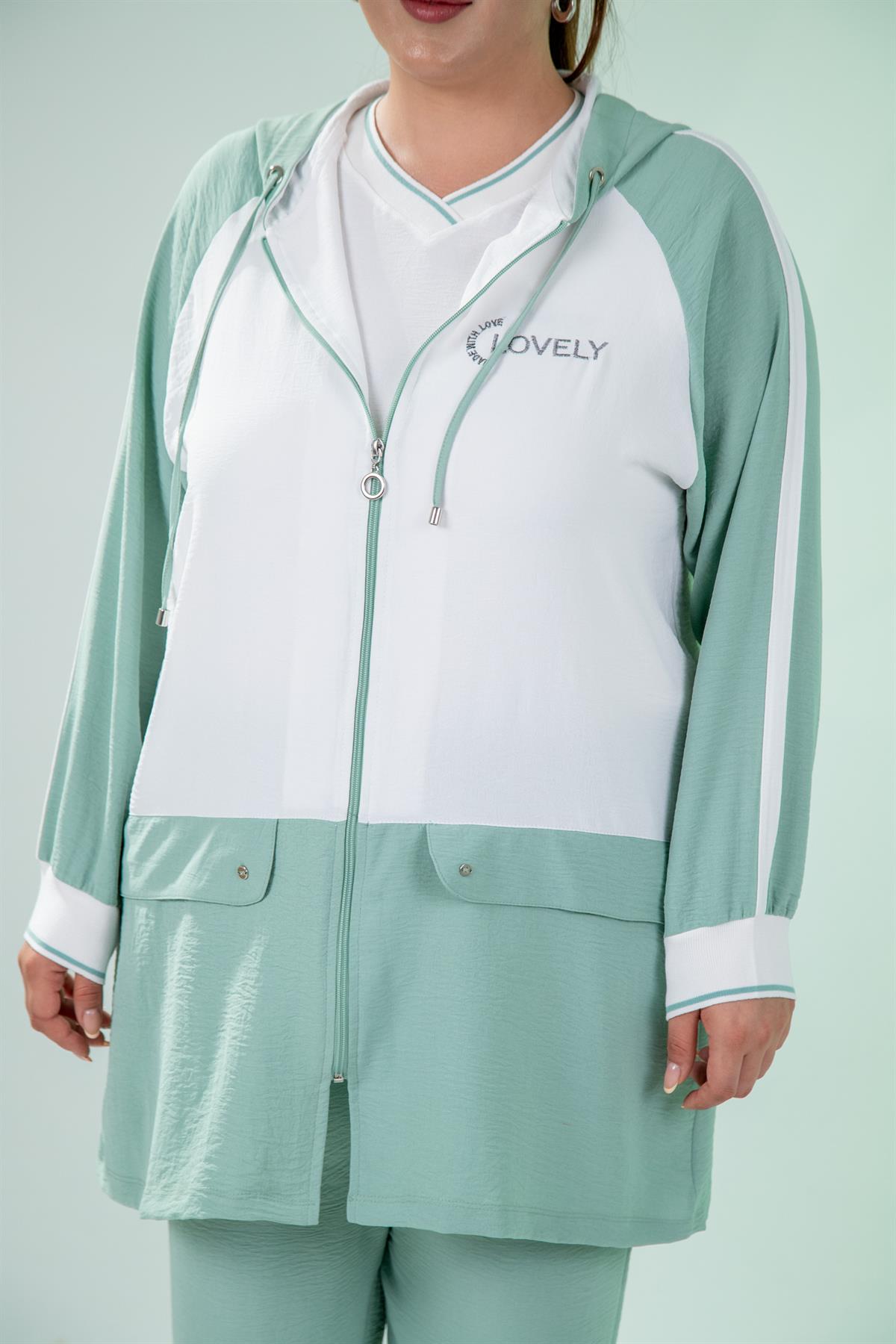 Büyük Beden 76318 Lovely Nakışlı 3Lü Takım Yeşil