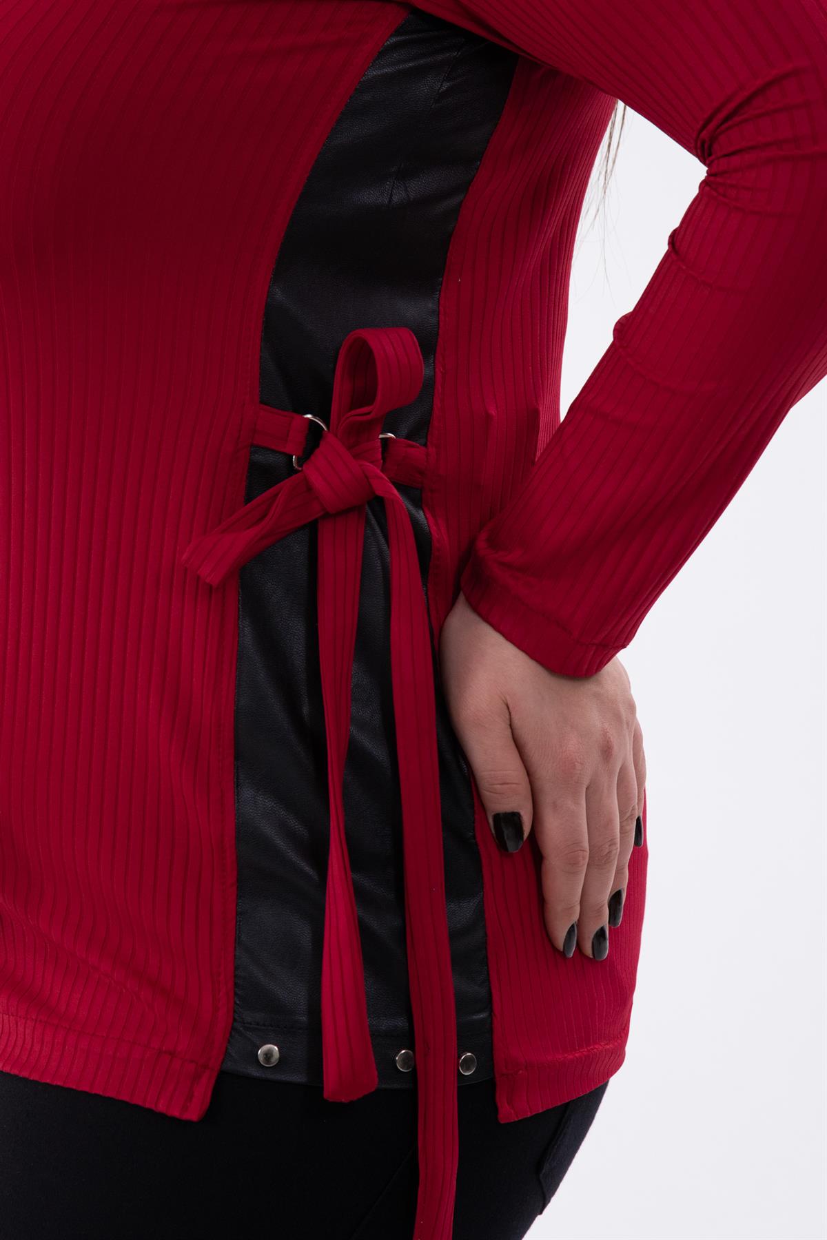 Büyük Beden 8037 Rivetli-Yanı Tokalı Bluz  Bordo