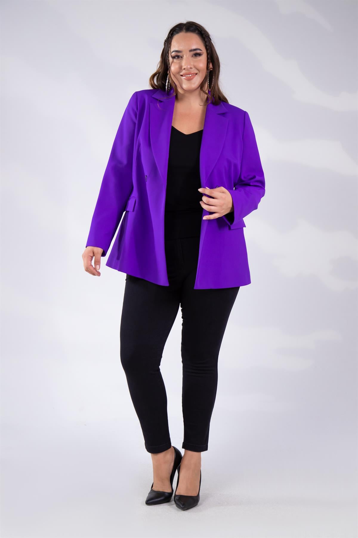 SUBCULTURE OMBRA CHECKJACKET PURPLE 3サイズ Büyük Beden 2230012 Kruvaze Yaka Ceket Mor