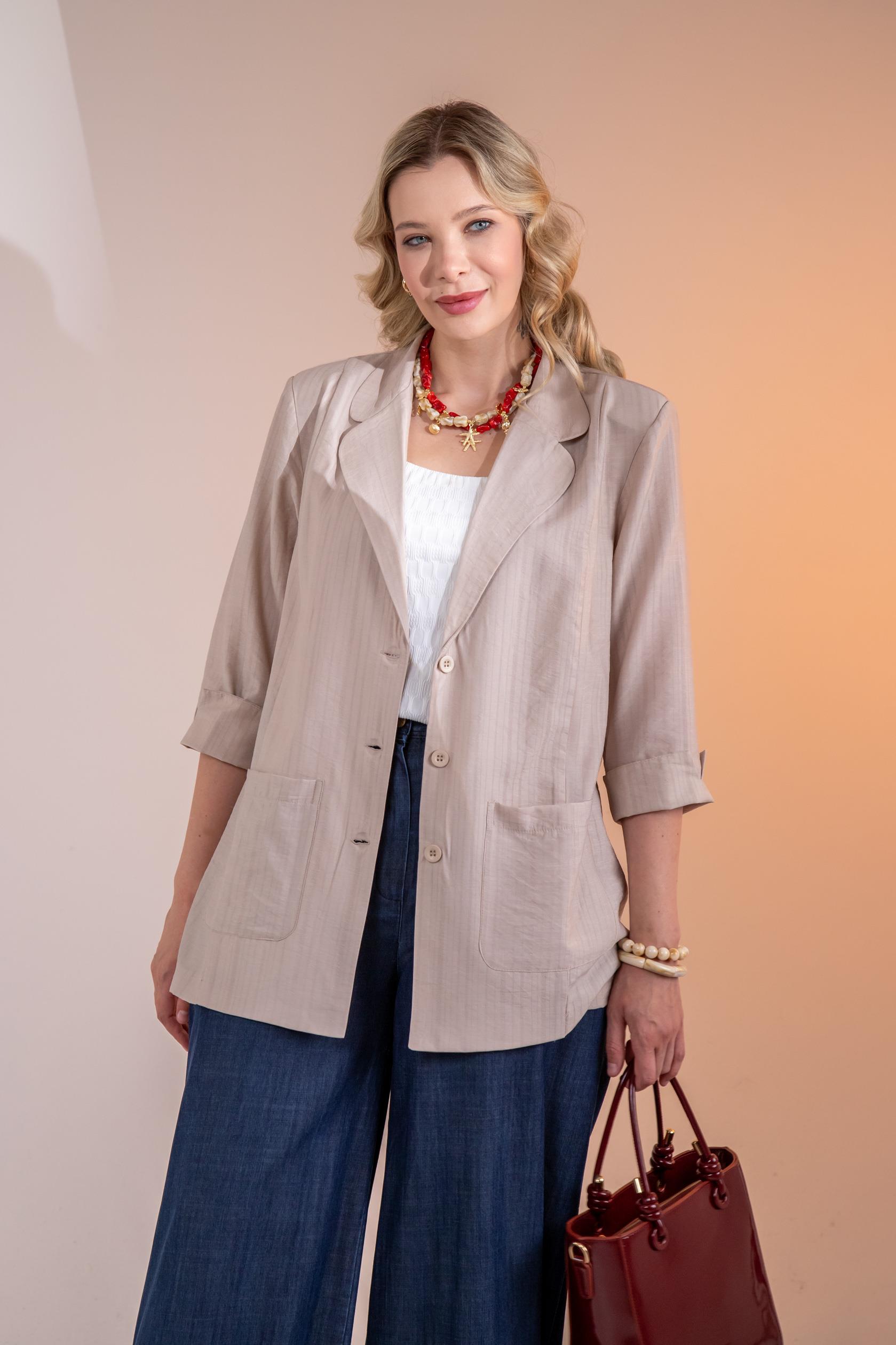 Büyük Beden 1122577 Cepli Ceket Bej