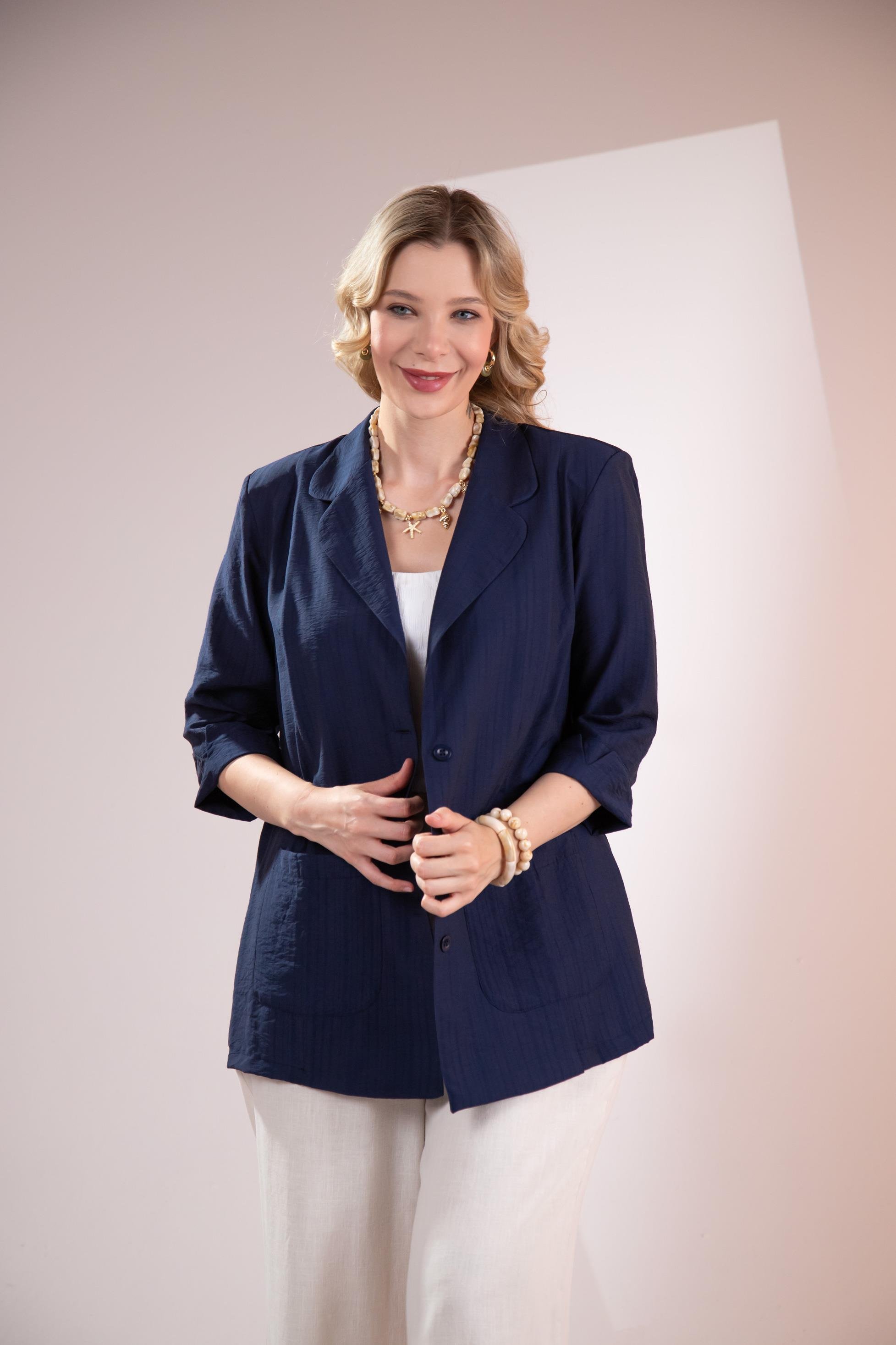 Büyük Beden 1122577 Cepli Ceket Lacivert