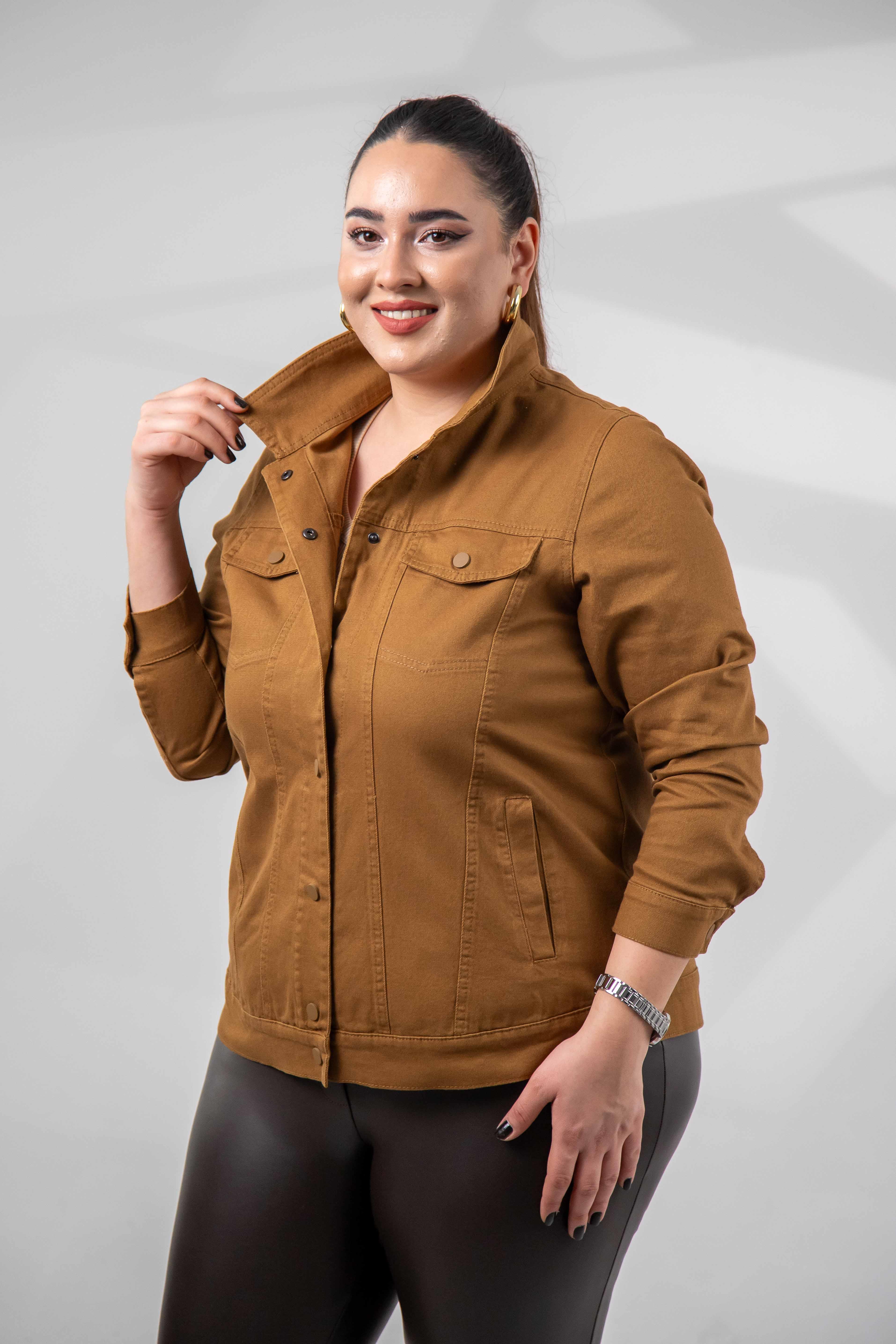 Büyük Beden 1211090 Gabardin Ceket Camel