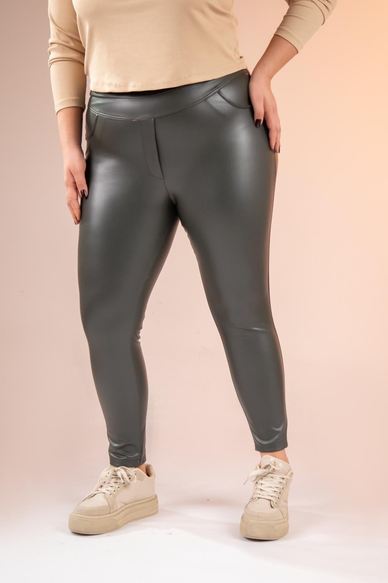 Büyük Beden 122155 Deri Tayt  Hakı