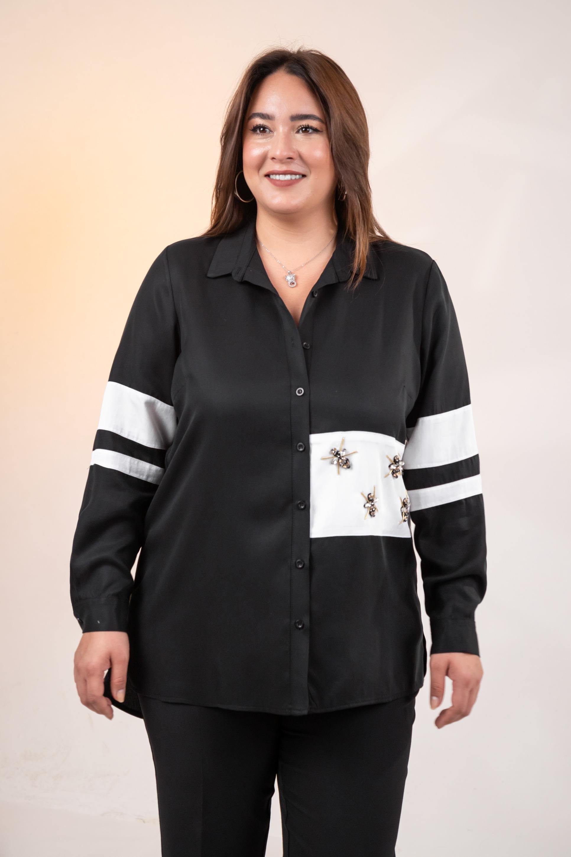 Büyük Beden 1221862 Garnili Gömlek Siyah