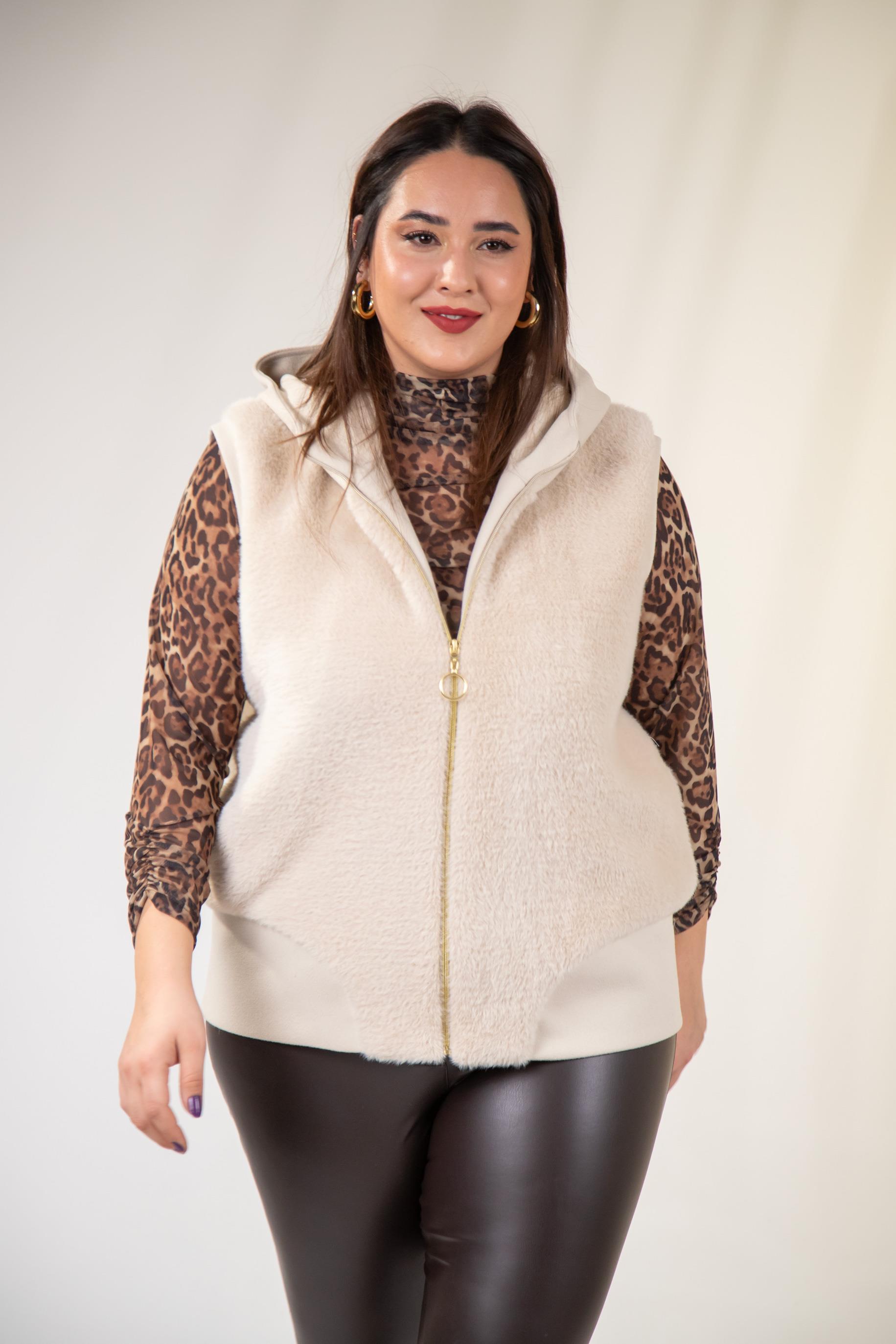 Büyük Beden 12224153 Kürklü Yelek  Bej