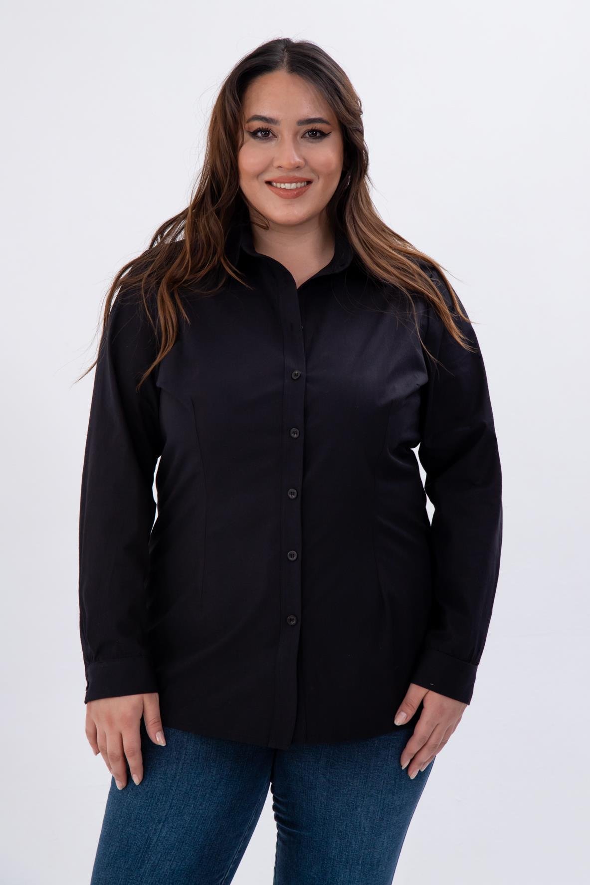 Büyük Beden 122252 Poplin Gömlek  Siyah