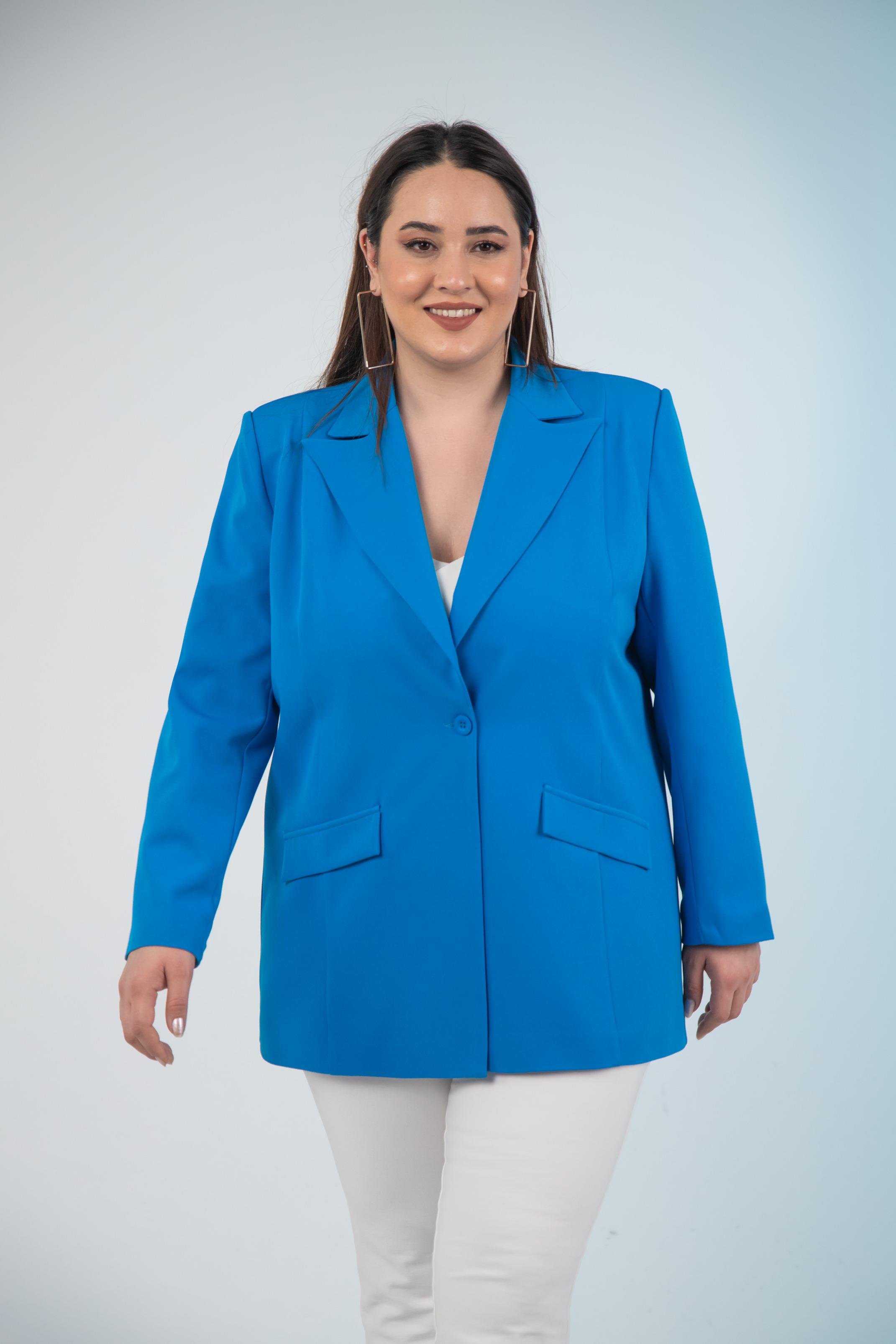 Büyük Beden 1222537 Blazer Ceket Saks