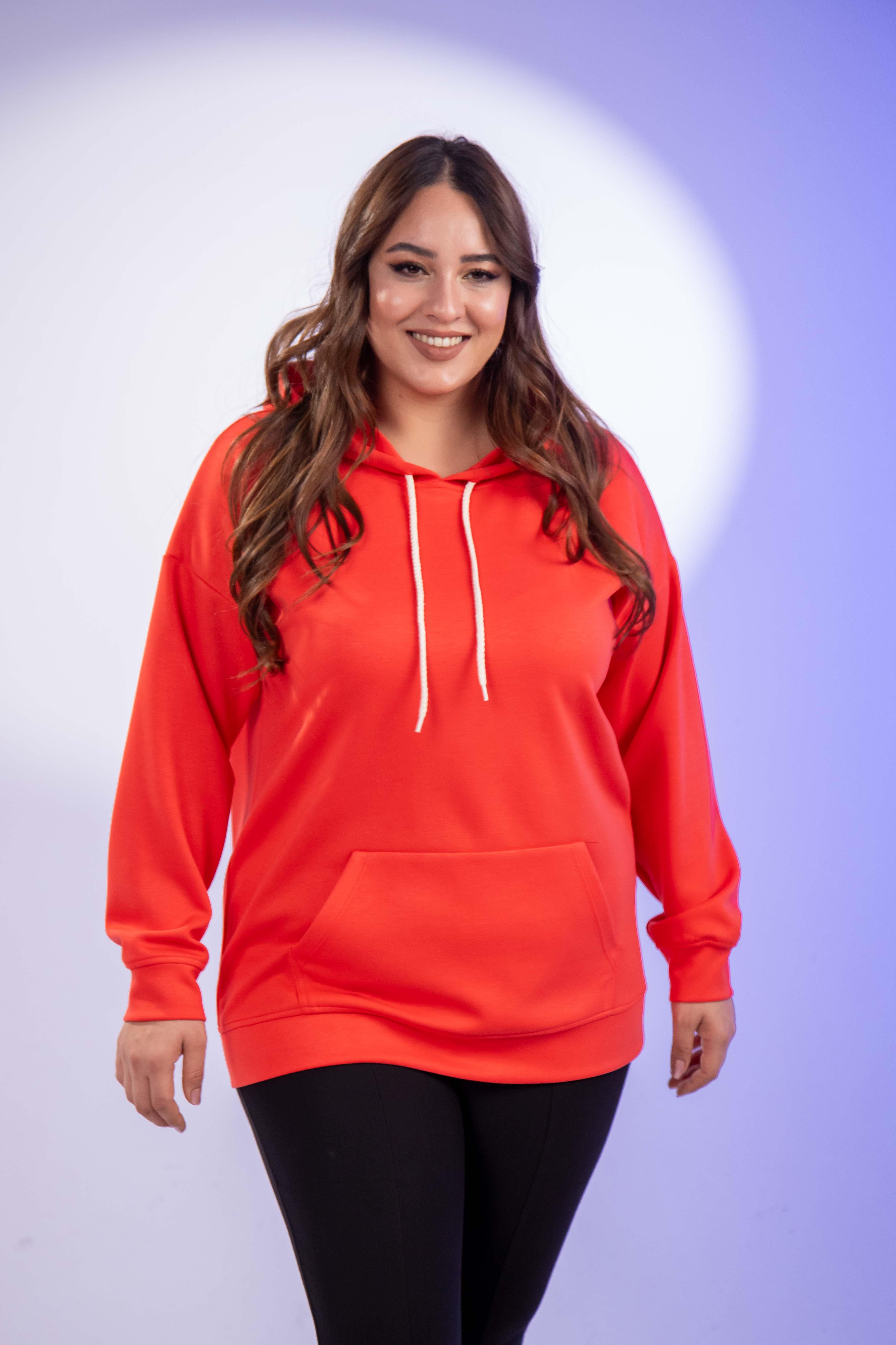 Büyük Beden 122655 Bağcıklı Sweat Kırmızı