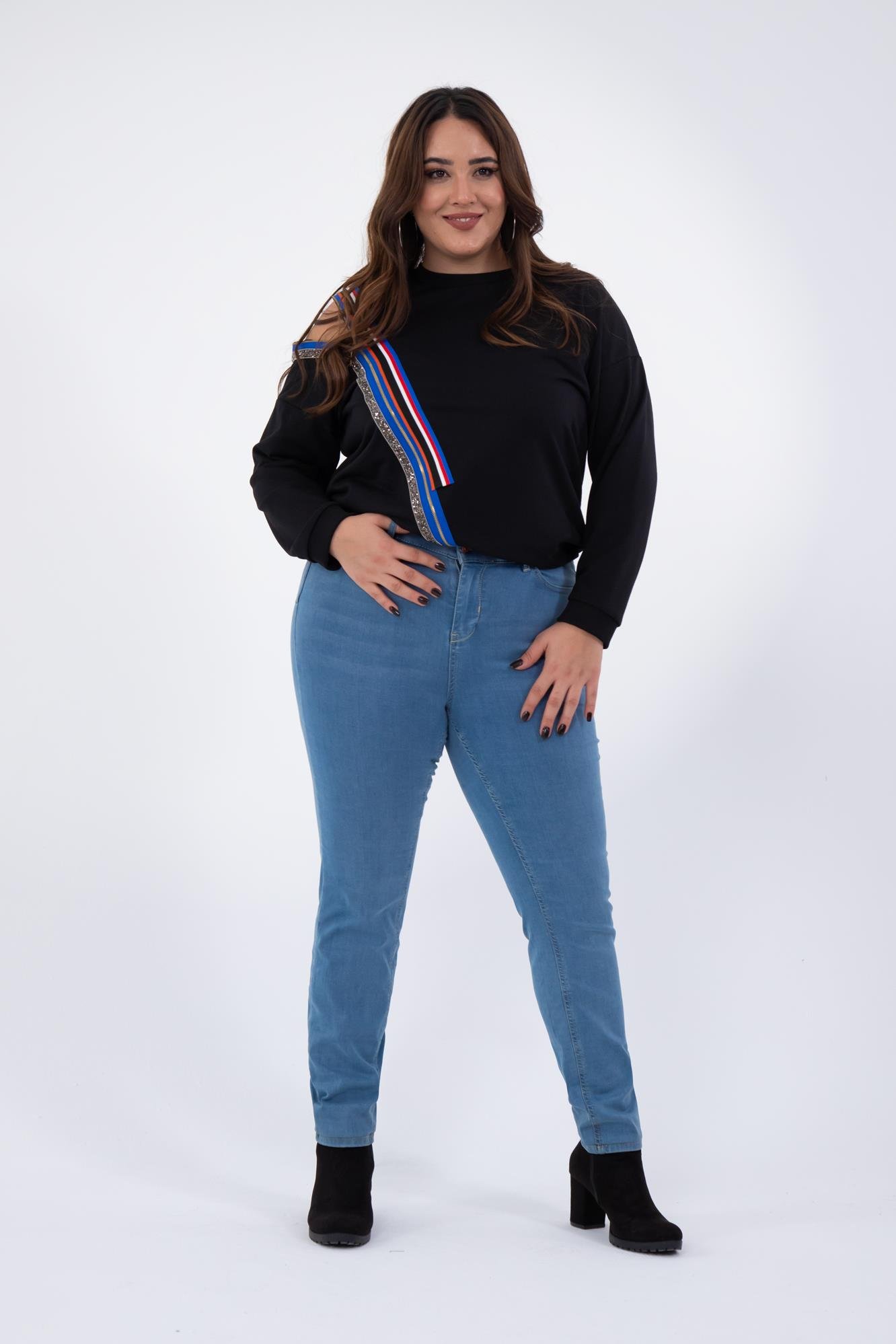 Büyük Beden 210081 Slim Fit Denim Pantolon  Buz Mavi