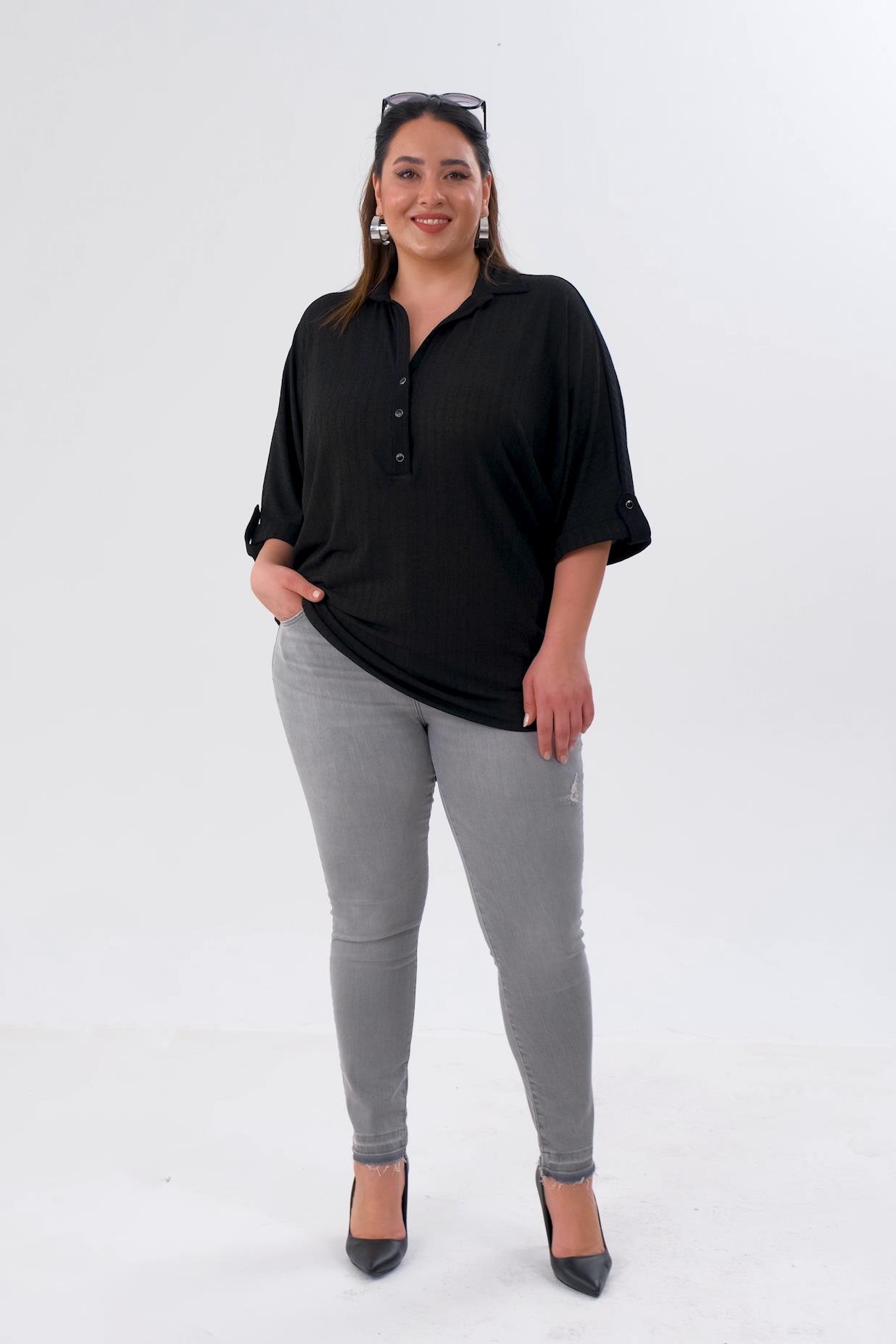 Büyük Beden 210098 Paça Detaylı Eskitme Denim Pabtolon  Gri