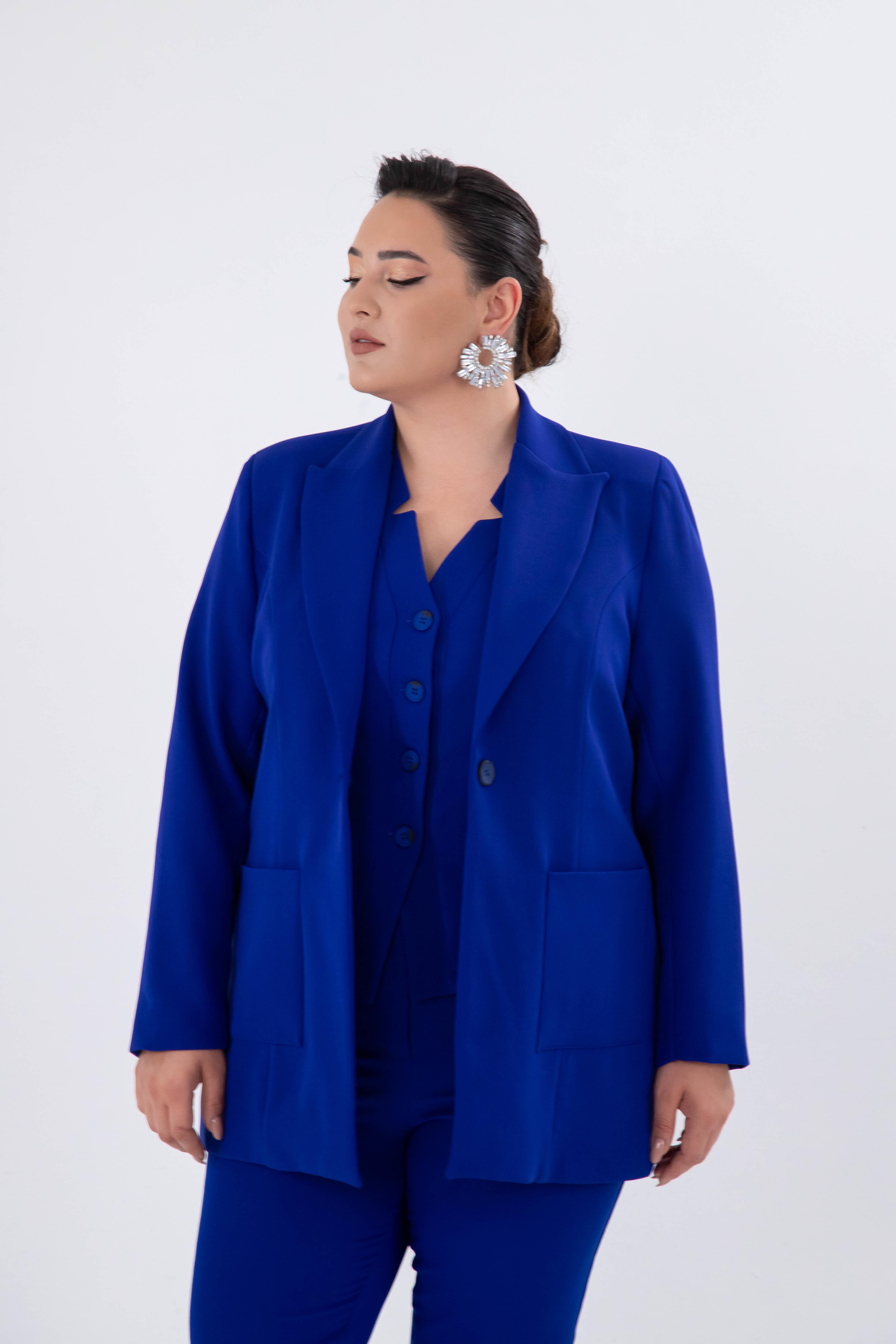 Büyük Beden 2230014 Cep Detaylı Blazer Ceket  Saks