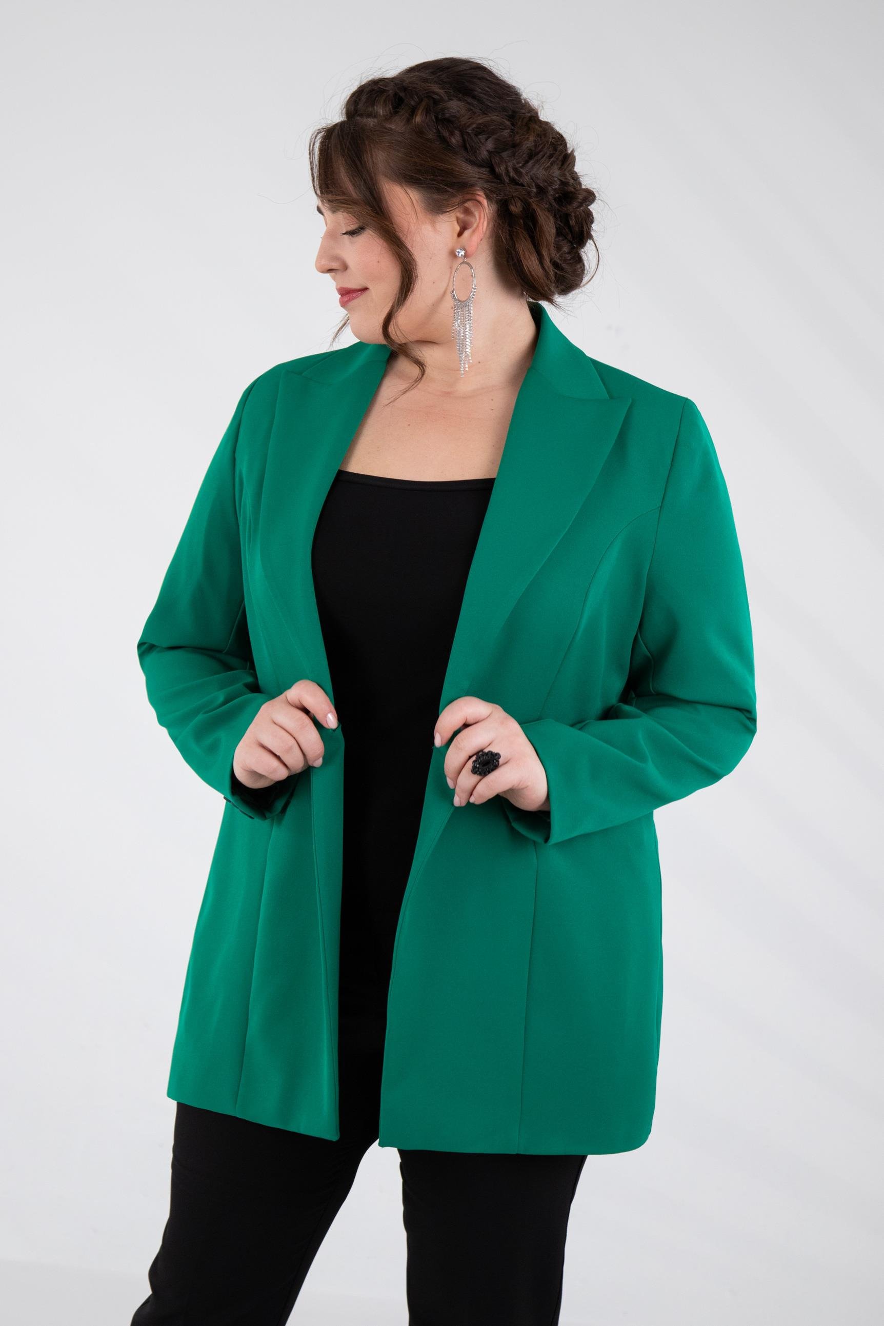 Büyük Beden 2230015 Cep Fermuarlı Blazer Ceket  Yeşil