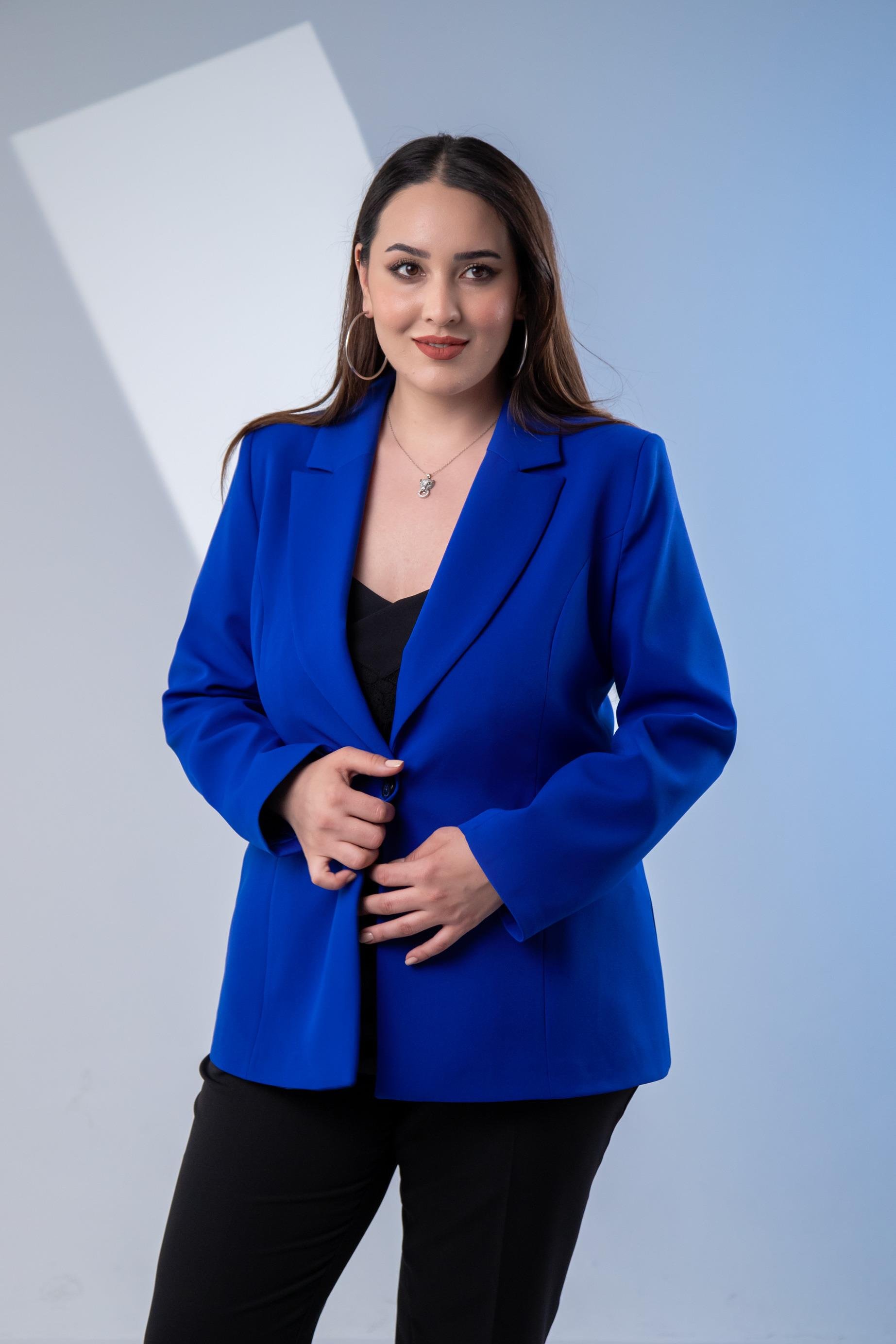 Büyük Beden 2234742 Cep Fermuarlı Blazer Ceket  Saks