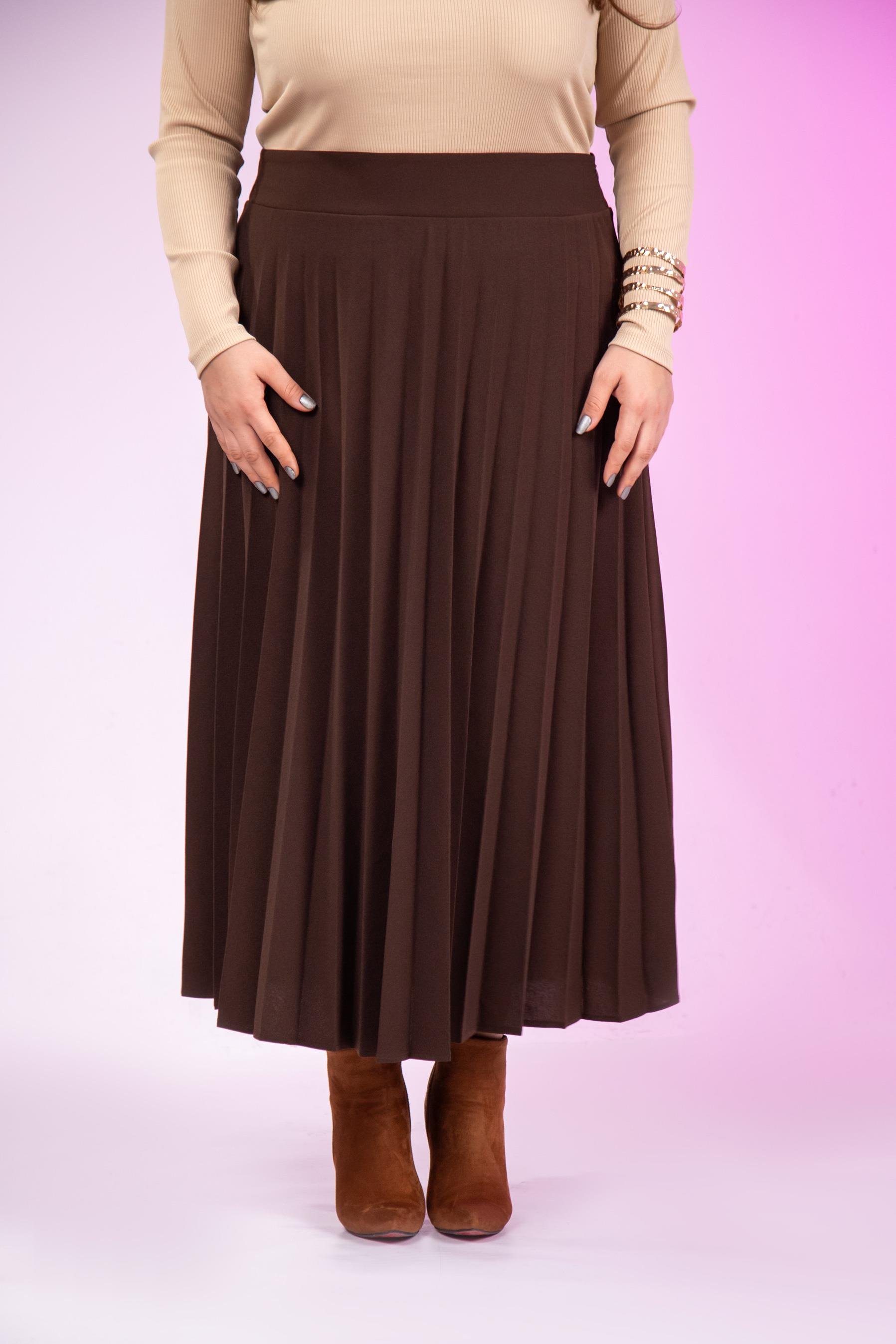 Büyük Beden 2237001 Uzun Piliseli Etek  Kahverengı