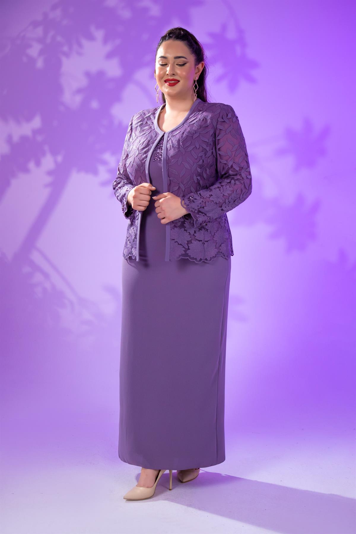 Büyük Beden 2420761 İkili Abiye Takım  Lila