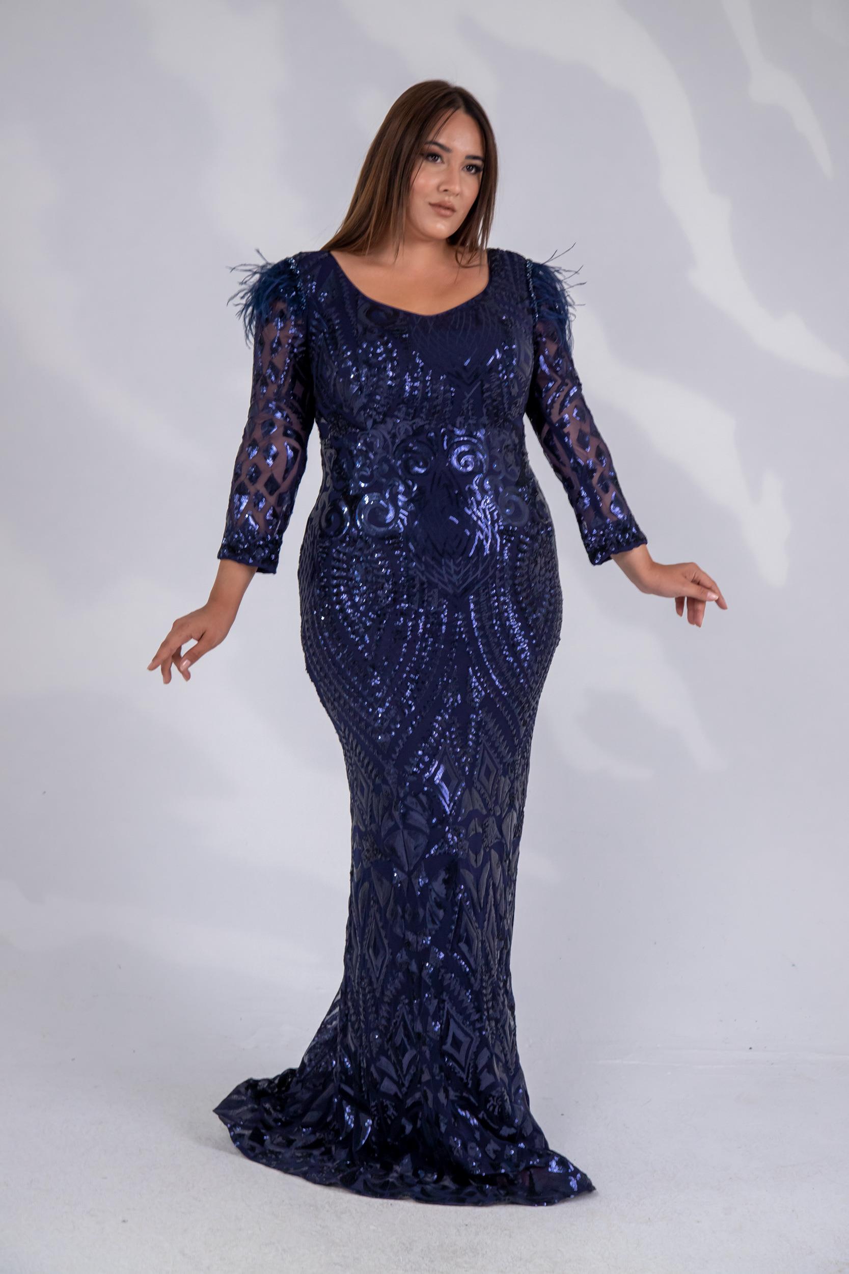 Büyük Beden 24220323 V Yaka Pul İşleme Abiye Lacivert