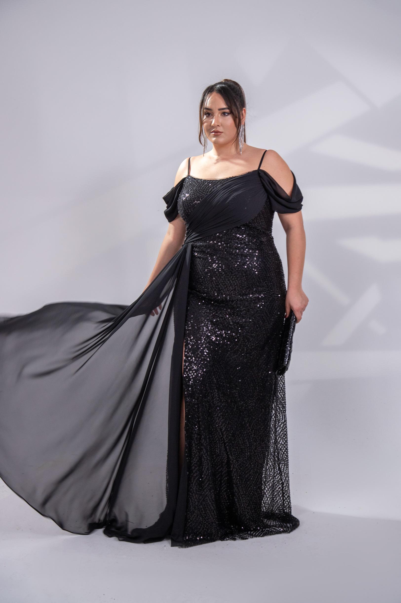 Büyük Beden 24220471 Uzun Abiye   Siyah