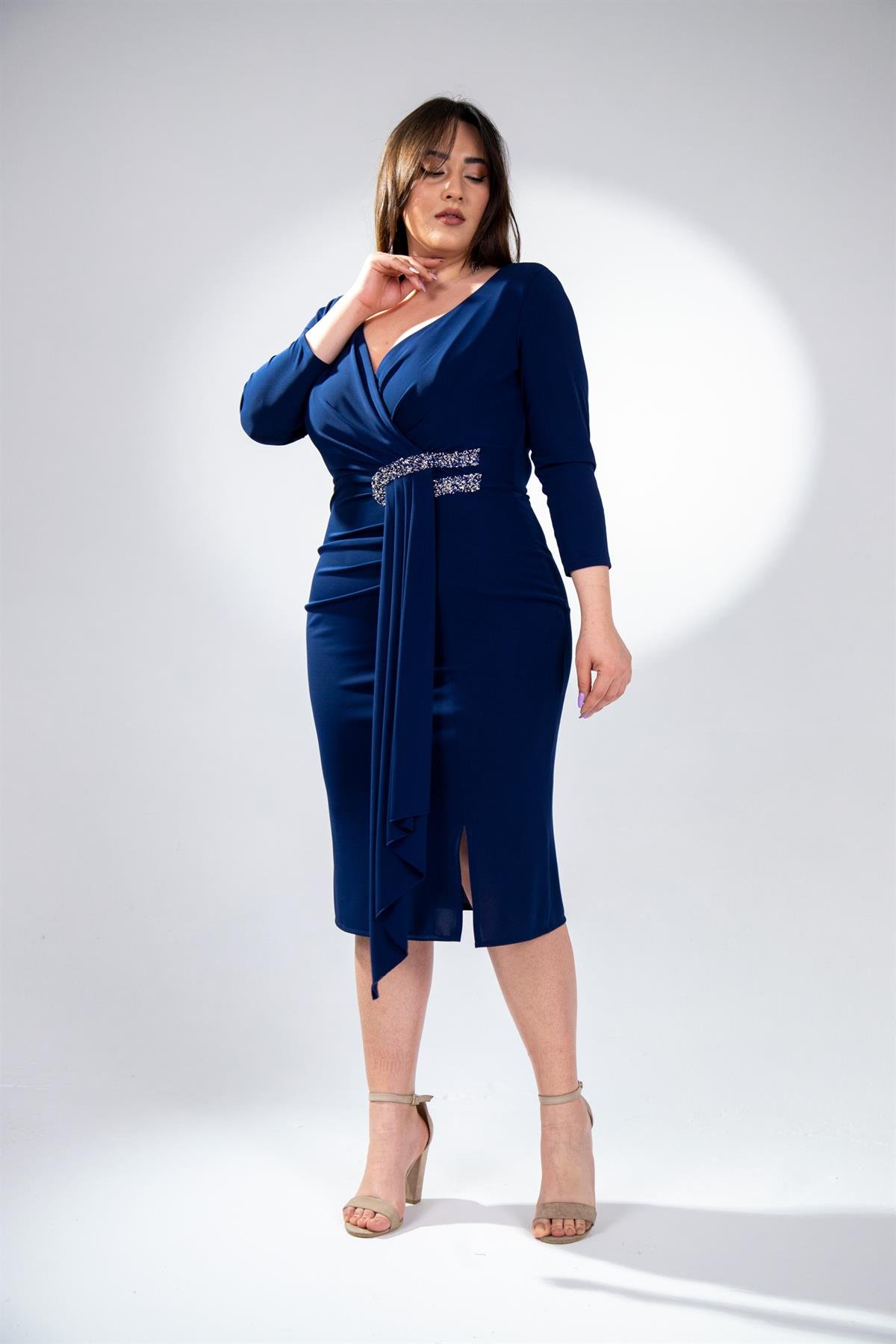 Büyük Beden 2425105 Beli Taşlı Abiye  Lacivert