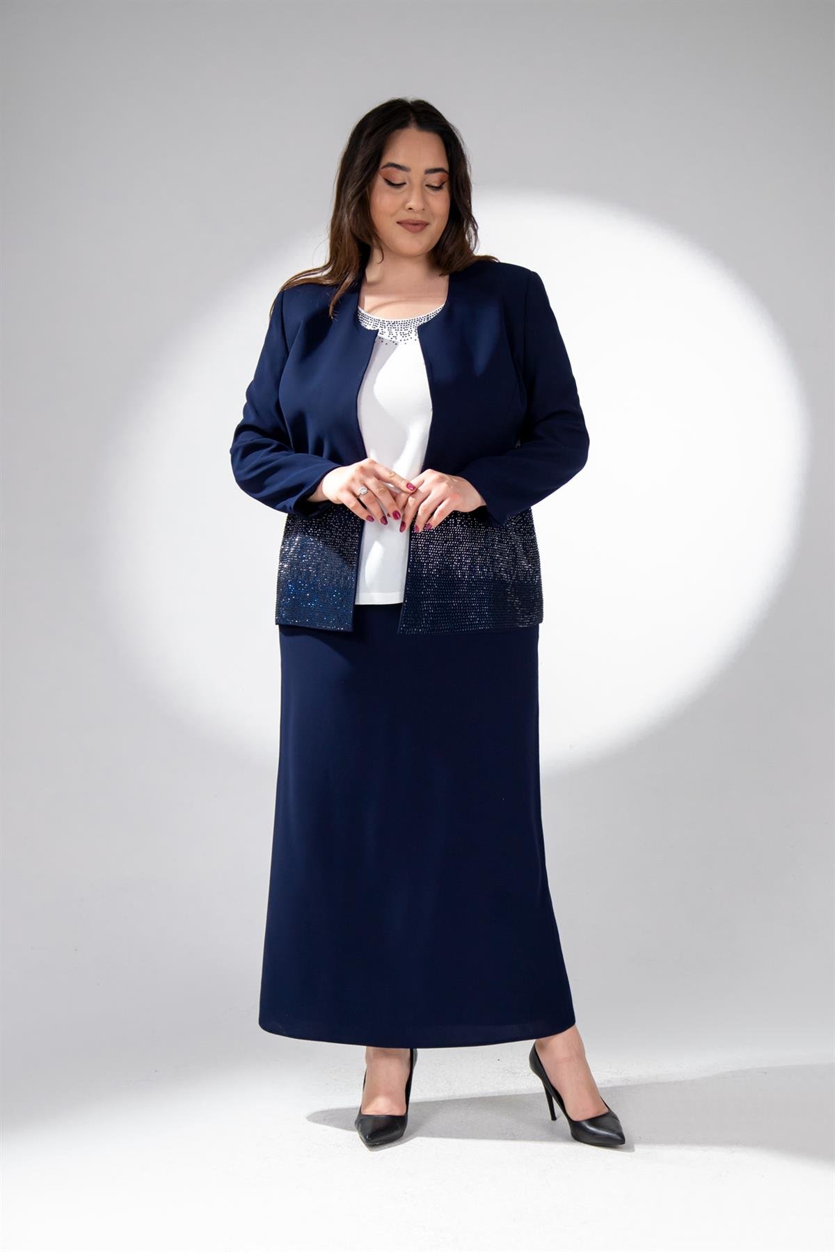 Büyük Beden 242625 Ceket Etek Abiye Takım  Lacivert