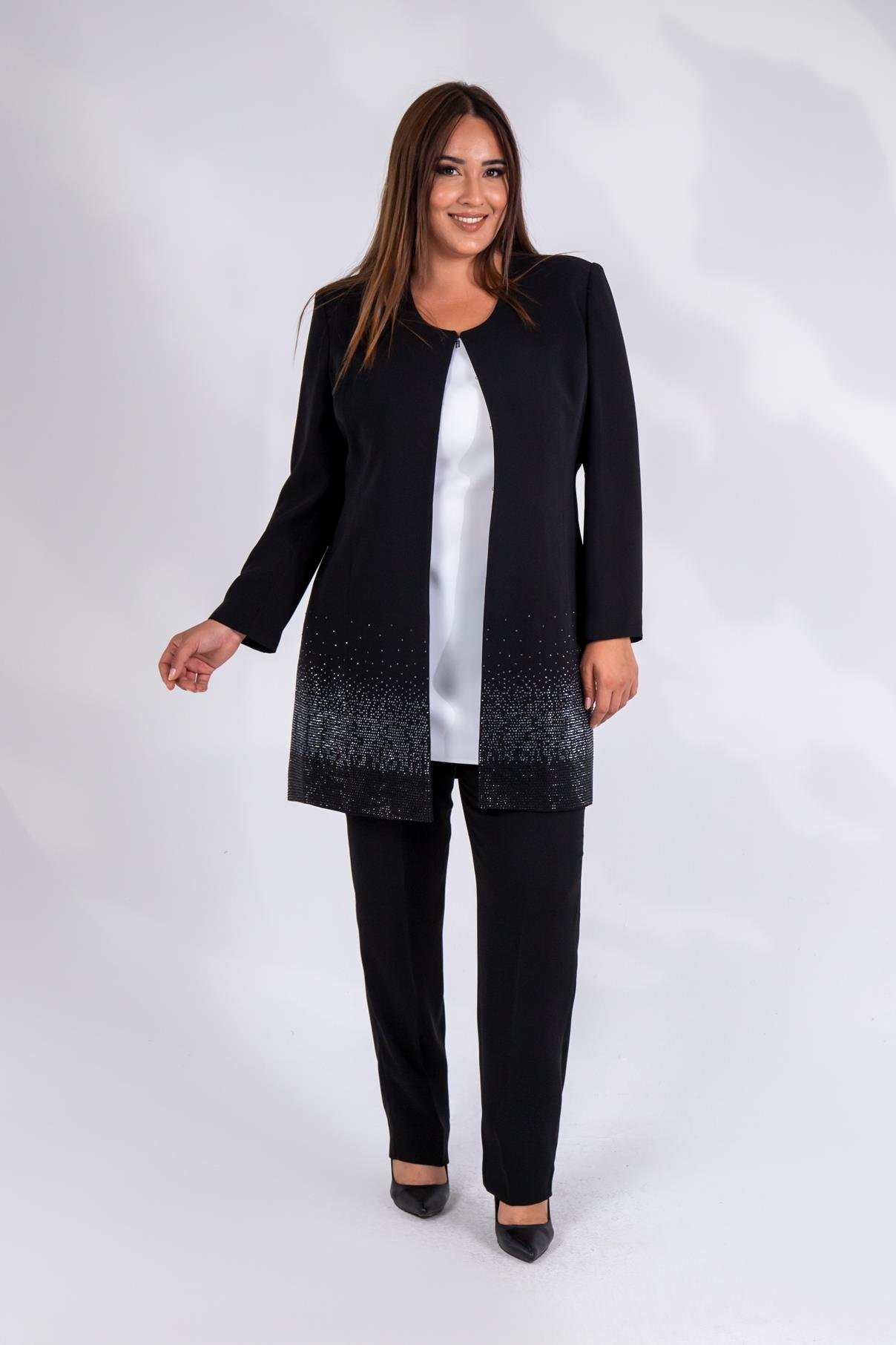 Büyük Beden 242739 Üçlü Abiye Takım  Siyah