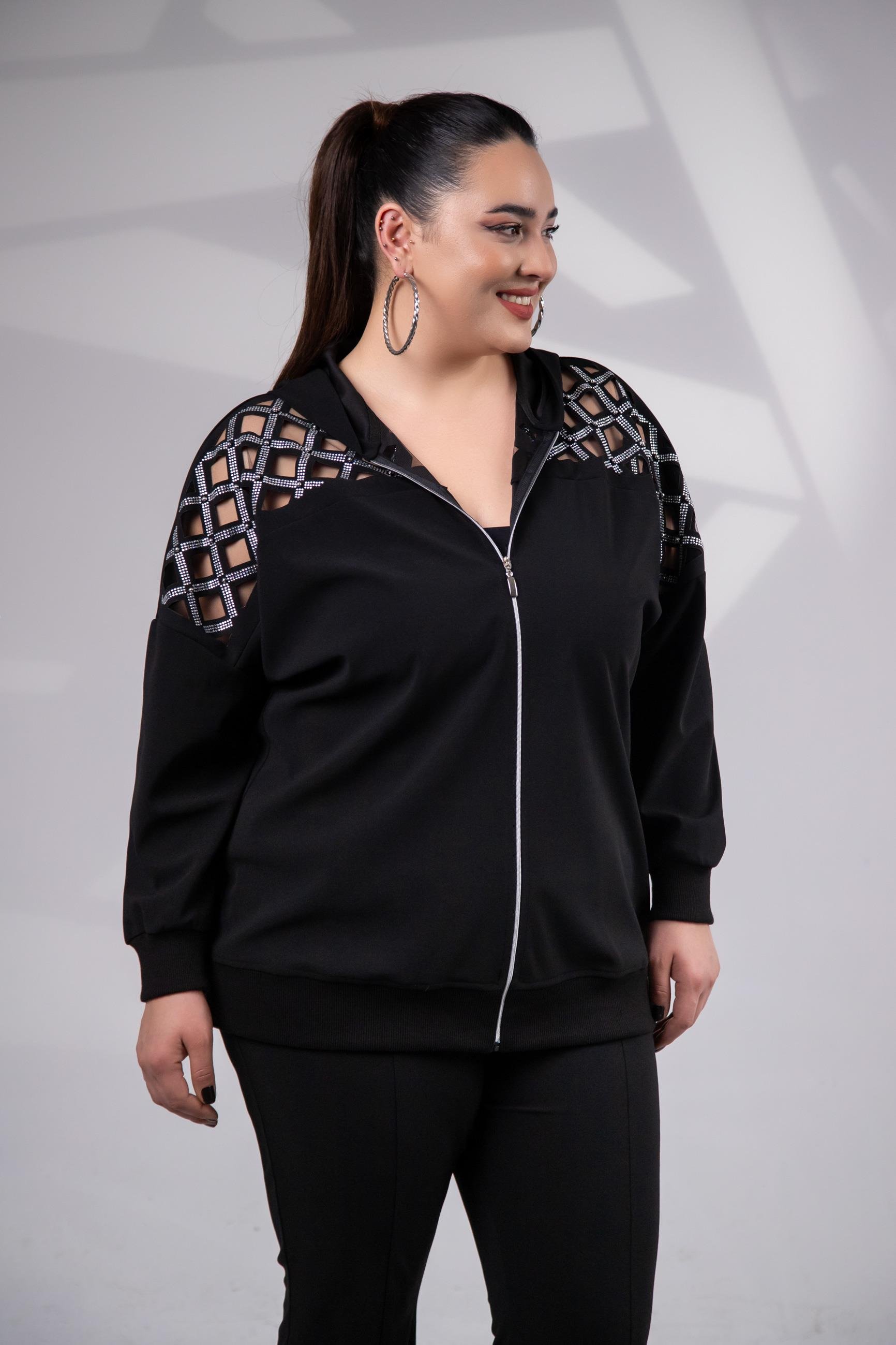 Büyük Beden 3330182 Taş Detaylı Sweat Siyah