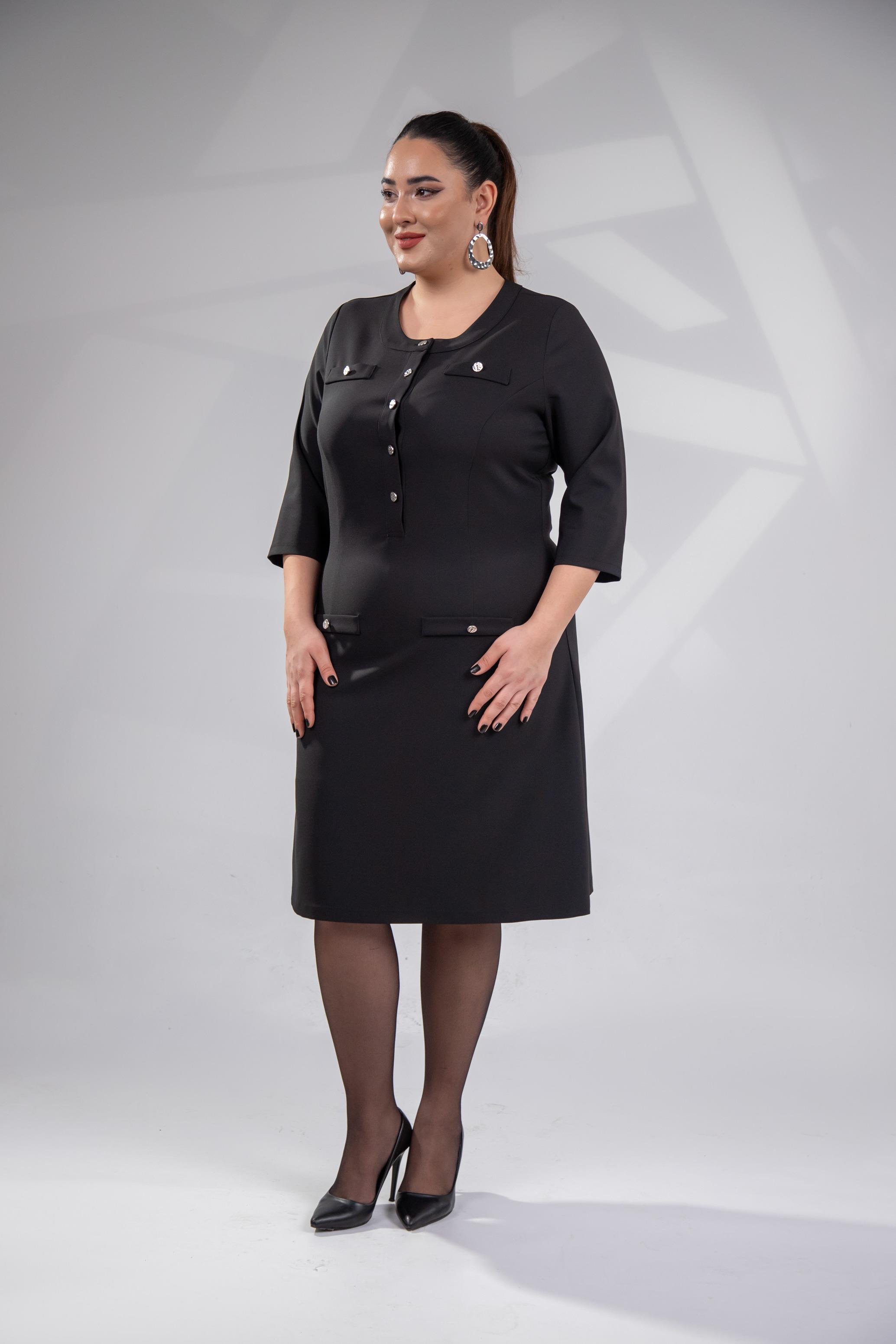 Büyük Beden 3330193 Düğme Detaylı Elbise Siyah