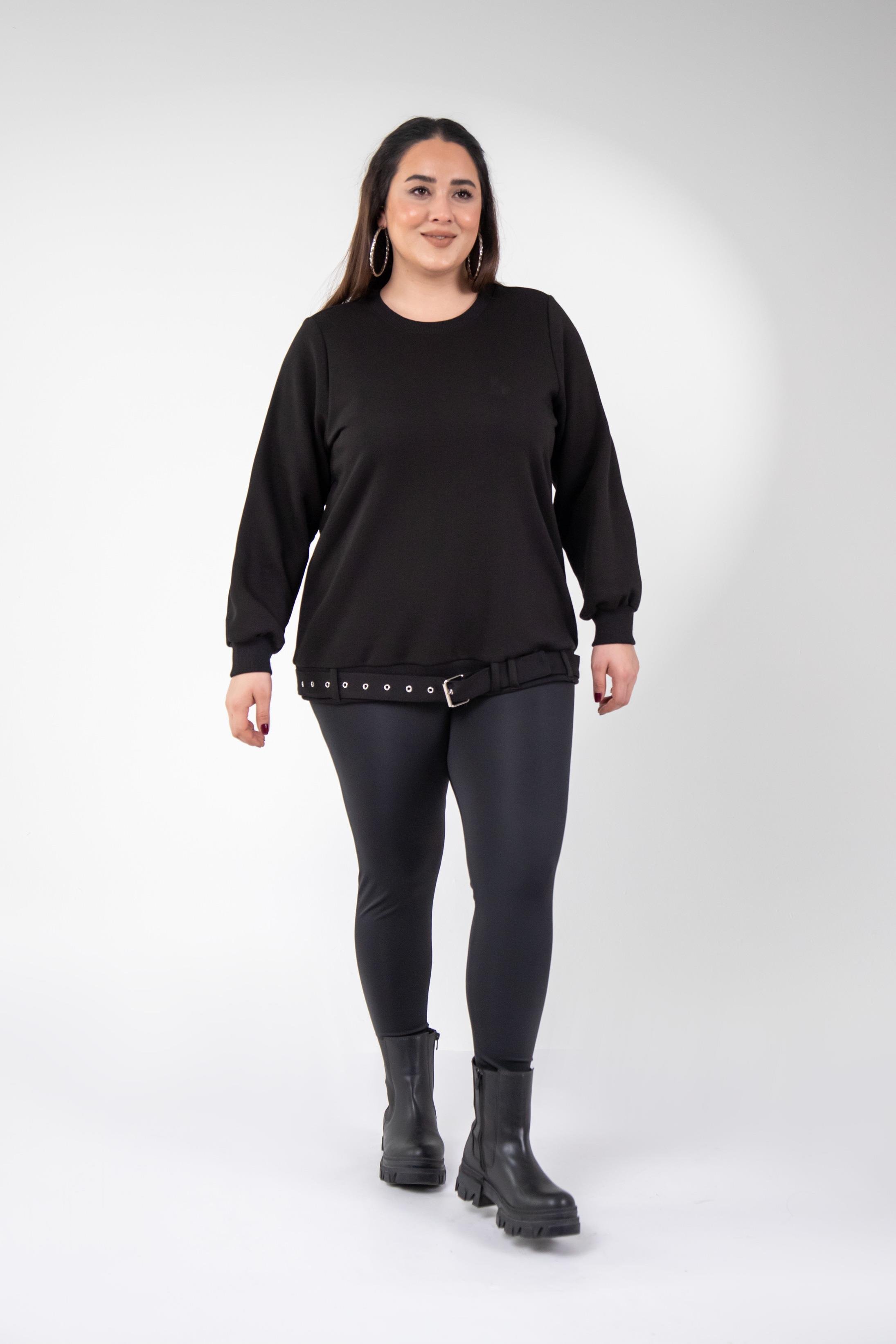 Büyük Beden 3330216 Kemer Detaylı Sweat Siyah