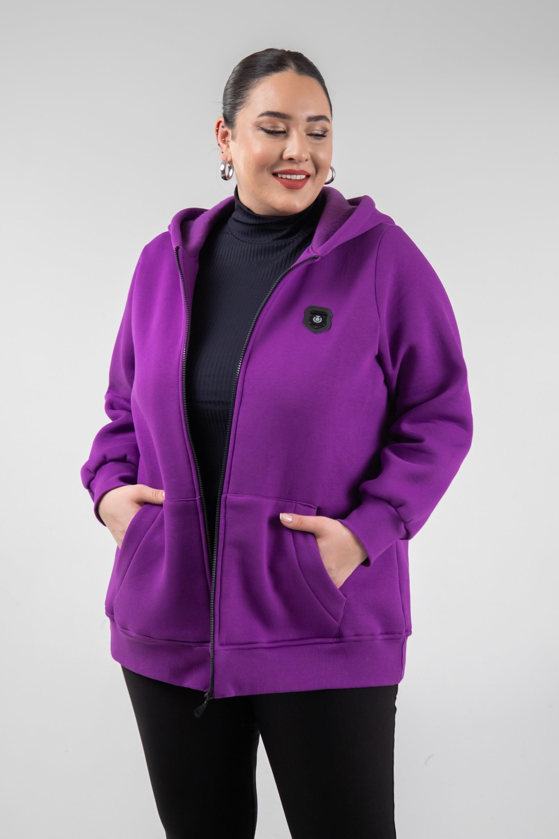 Büyük Beden 3330220 Arma Detaylı Sweat  Lila