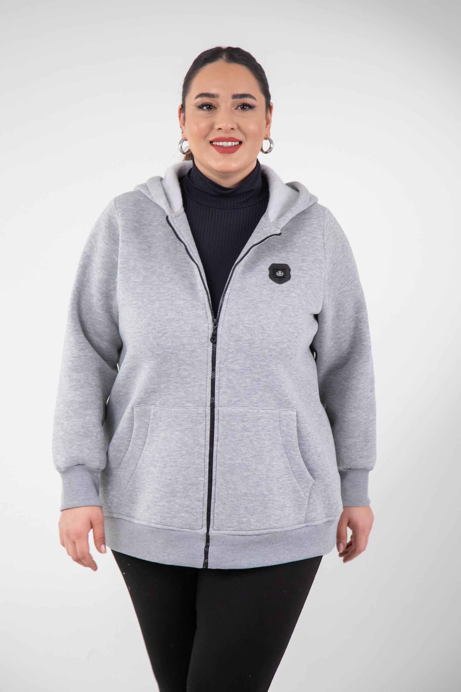 Büyük Beden 3330220 Arma Detaylı Sweat  Gri