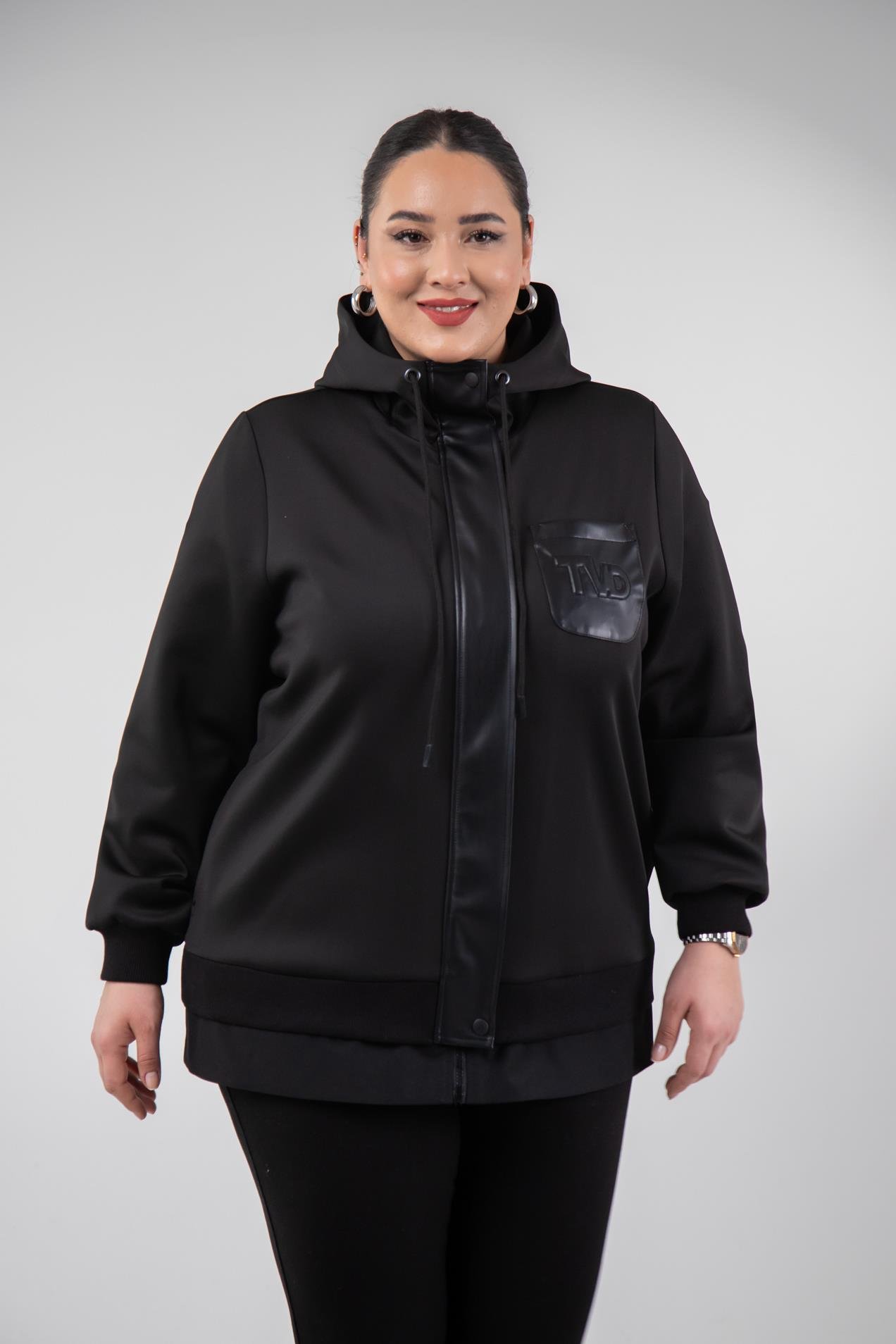 Büyük Beden 3330229 Tvd Nakışlı Sweat Siyah