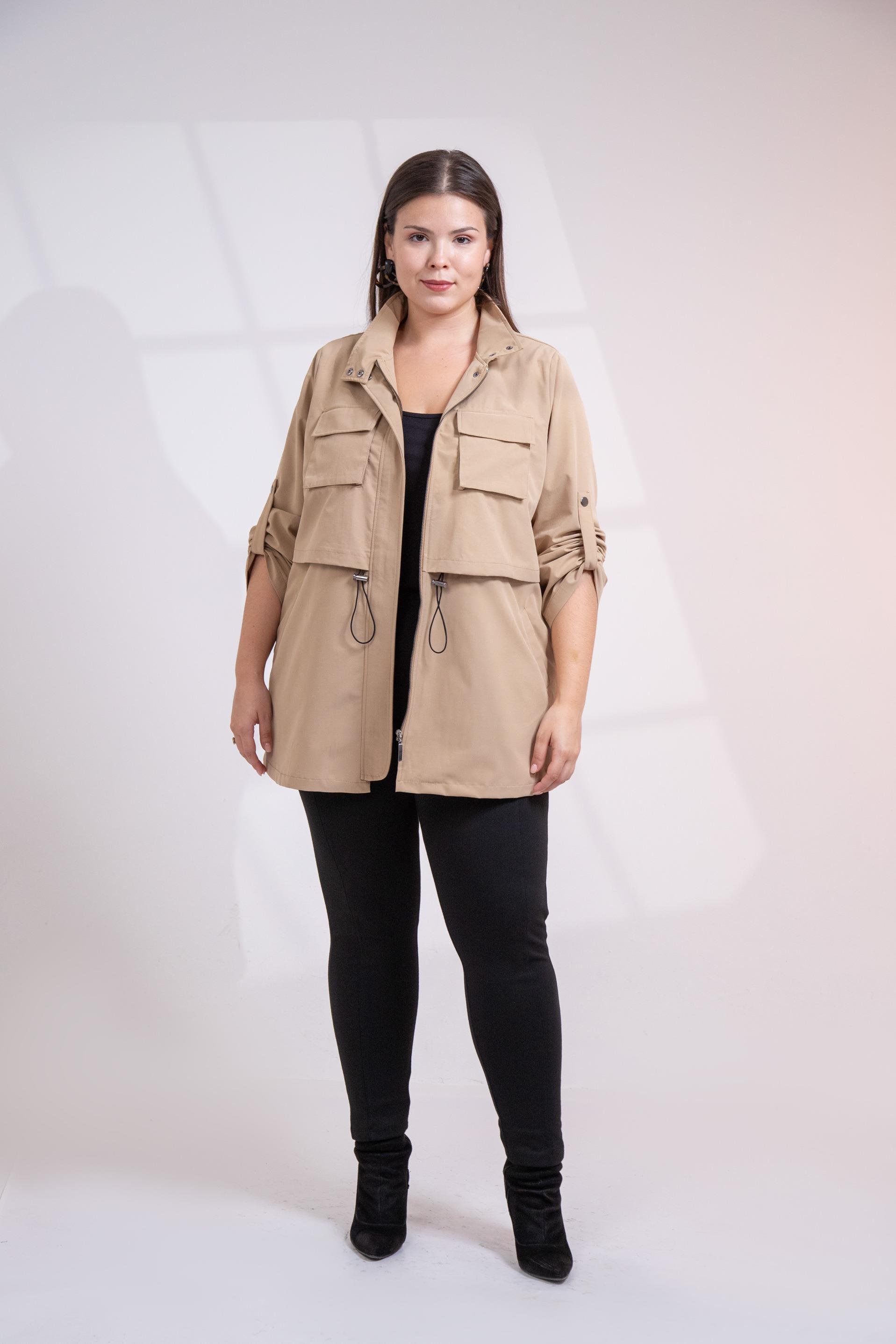 Büyük Beden 3330640 Cep Detaylı Trençkot Ceket  Camel