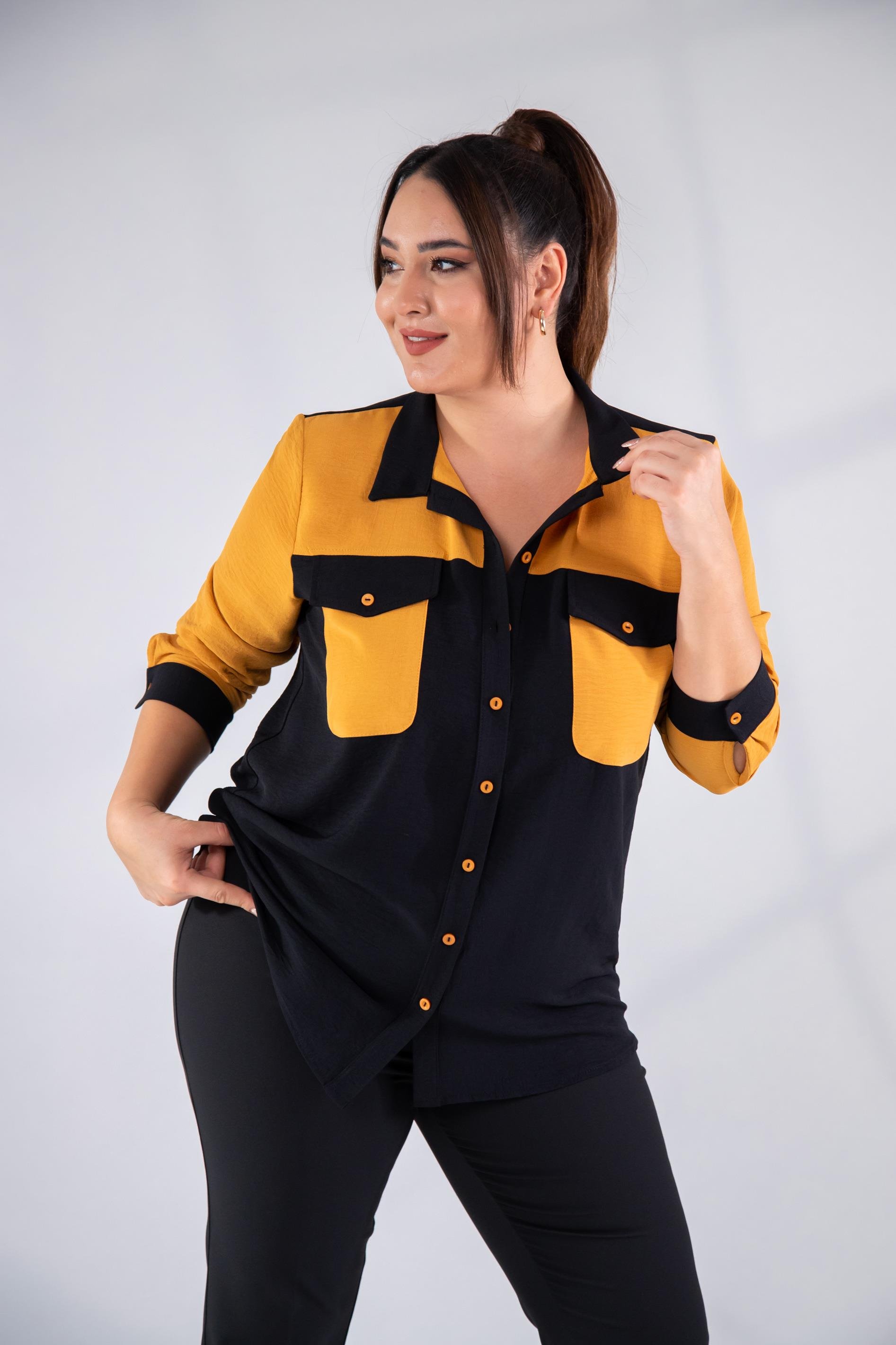 Büyük Beden 333573 Garnili Gömlek Hardal