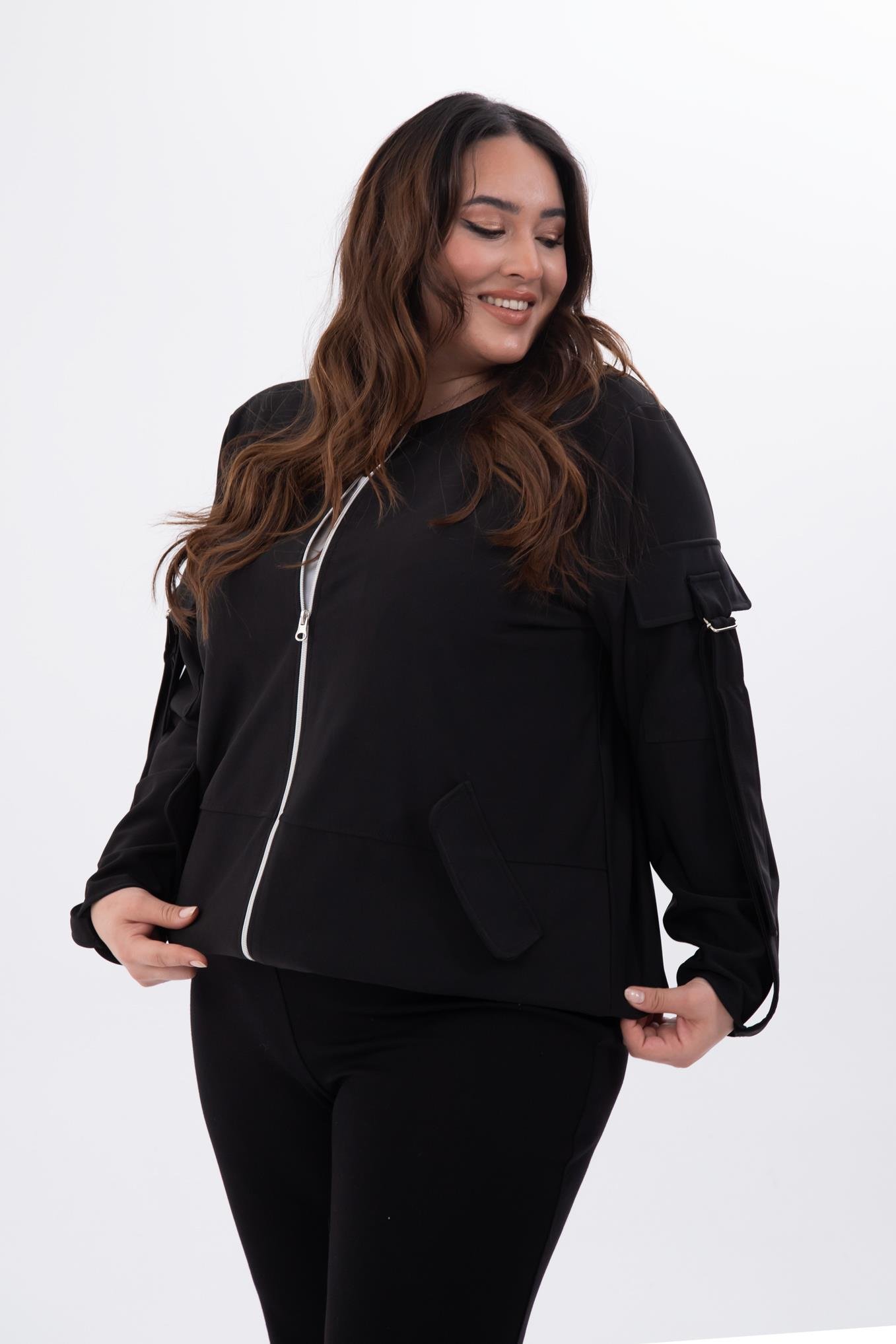 Büyük Beden 333585 Cep Kol Detaylı Ceket  Siyah