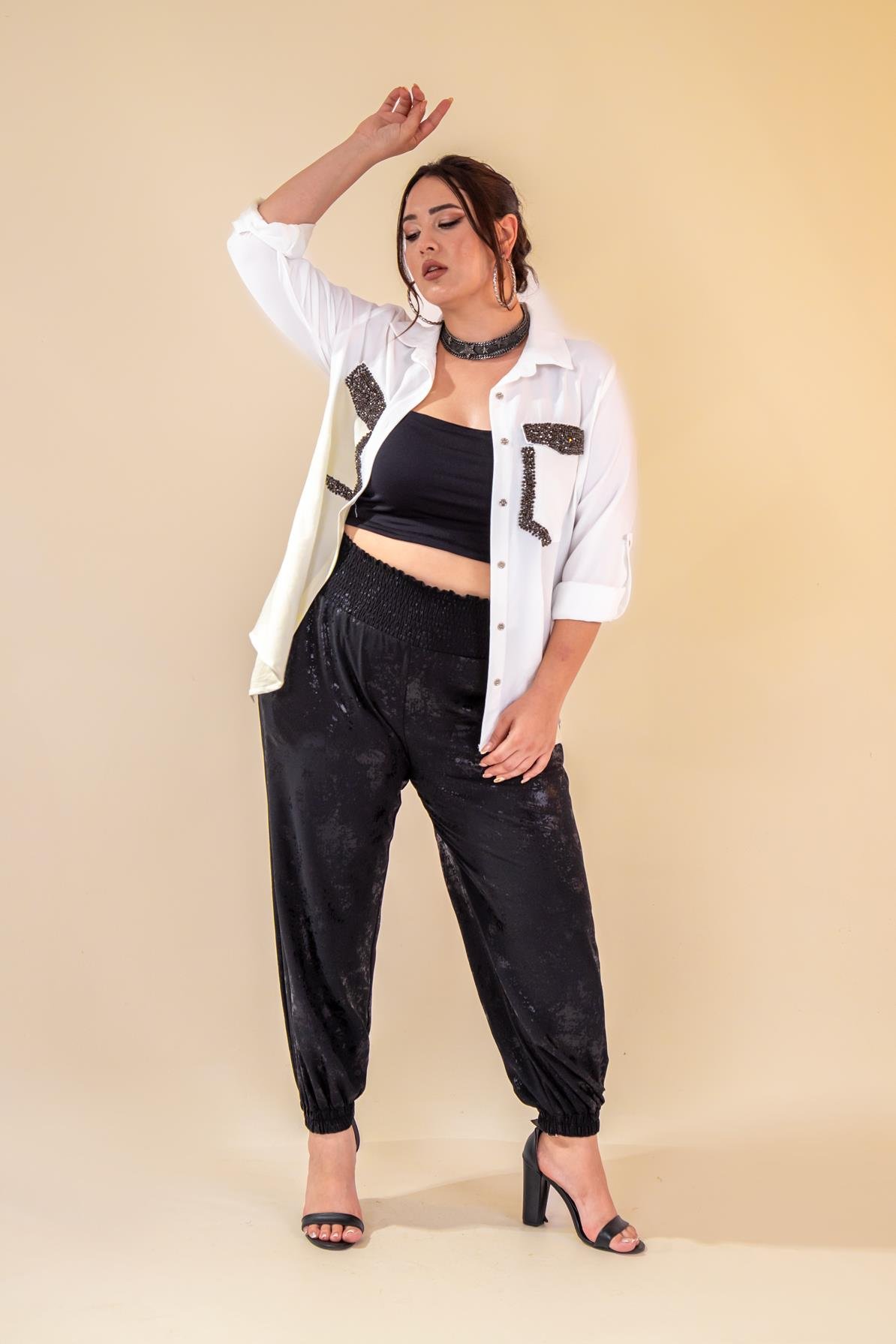 Büyük Beden 333997 Beli Gipeli Pantolon  Siyah