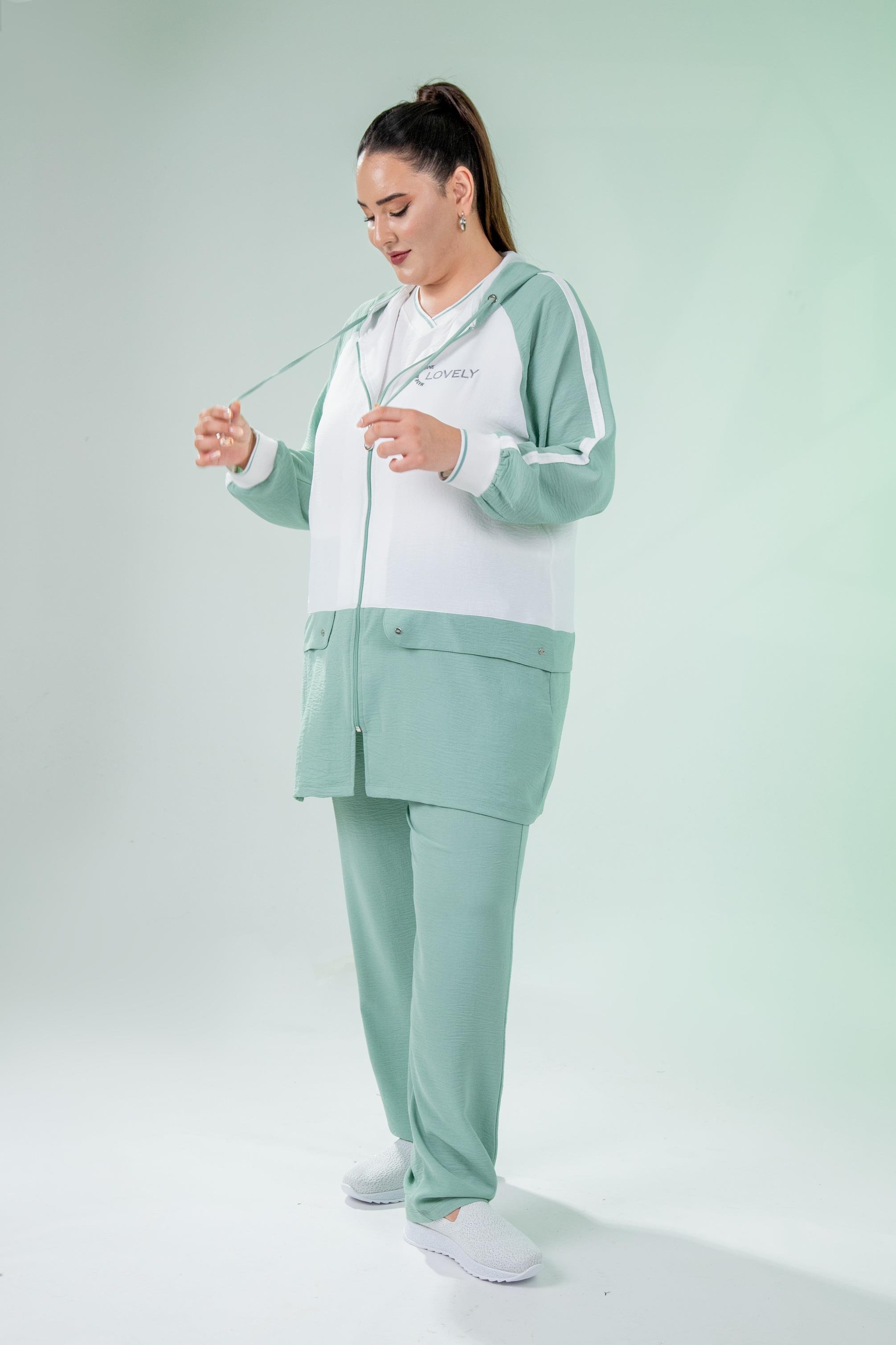 Büyük Beden 76318 Lovely Nakışlı 3'Lü Takım Yeşil