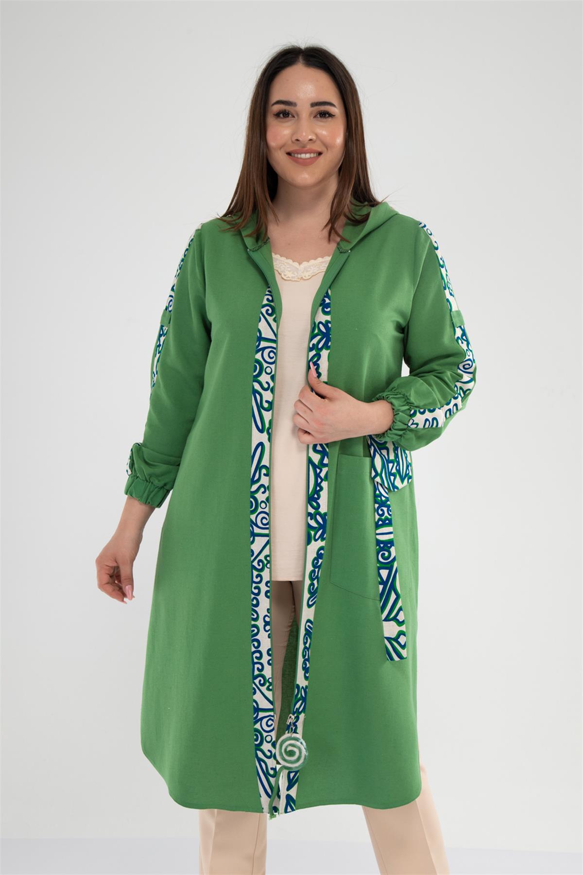 Büyük Beden 1273 Fermuarlı Kap Yeşil