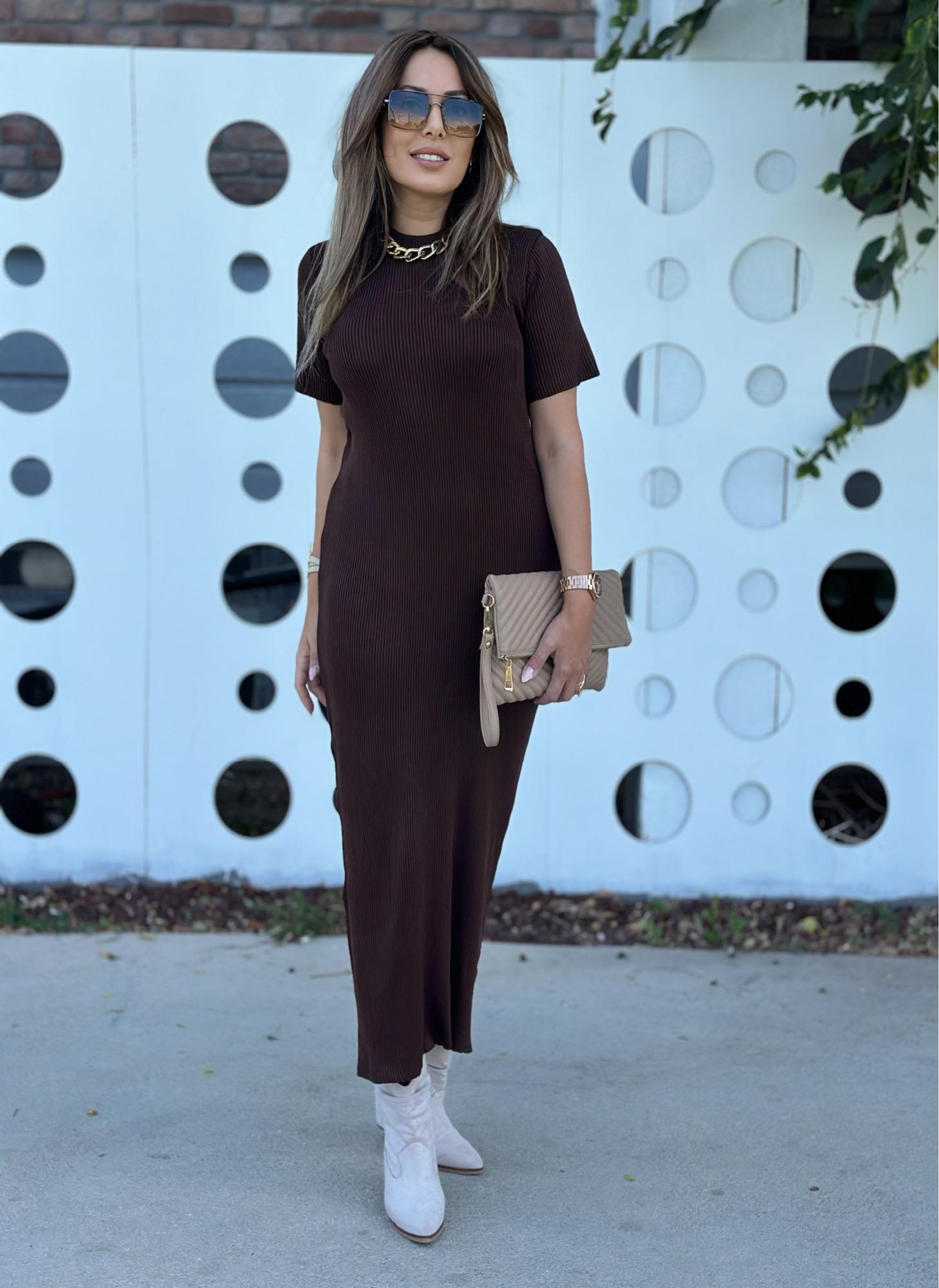 Acı Kahve Basic Triko ElbiseYeni Gelenler ModayAcı Kahve Basic Triko Elbise