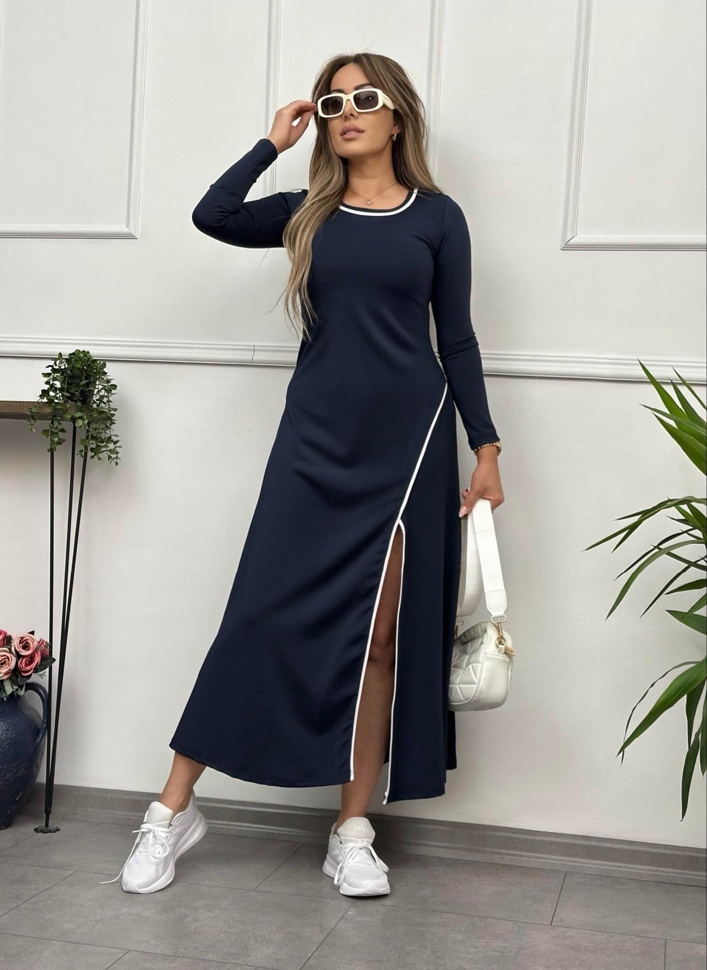 Biyeli Modal Lacivert Maxi Boy ElbiseYeni Gelenler ModayBiyeli Modal Lacivert Maxi Boy Elbise