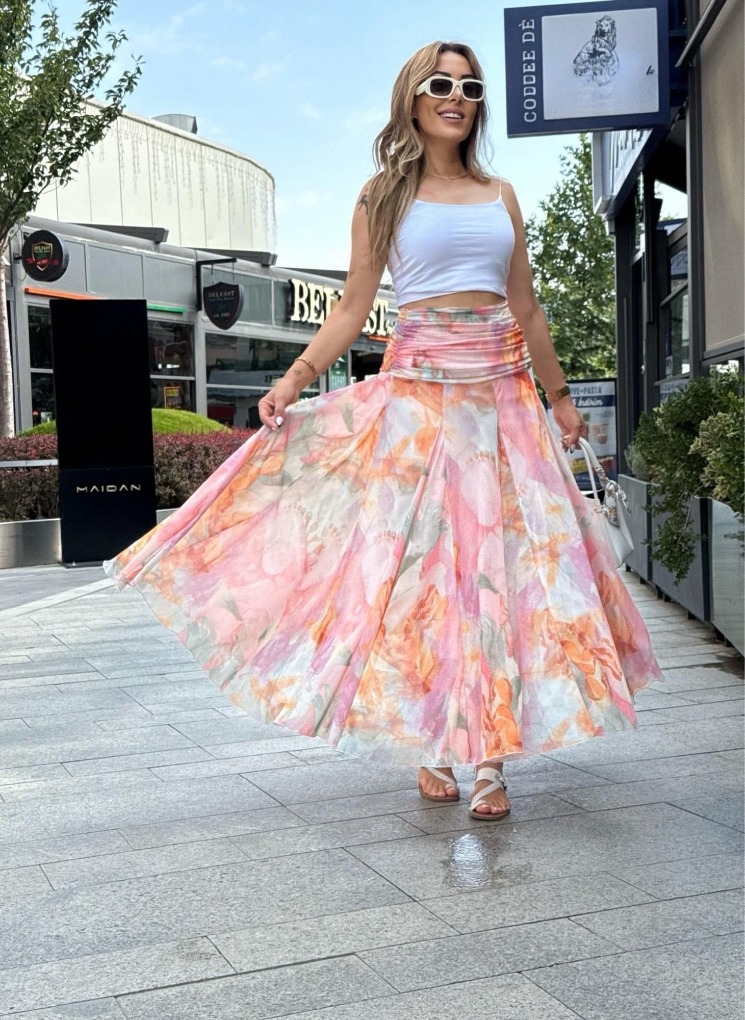 Drapeli Soft Pembe Tül EtekYeni Gelenler ModayDrapeli Soft Pembe Tül Etek