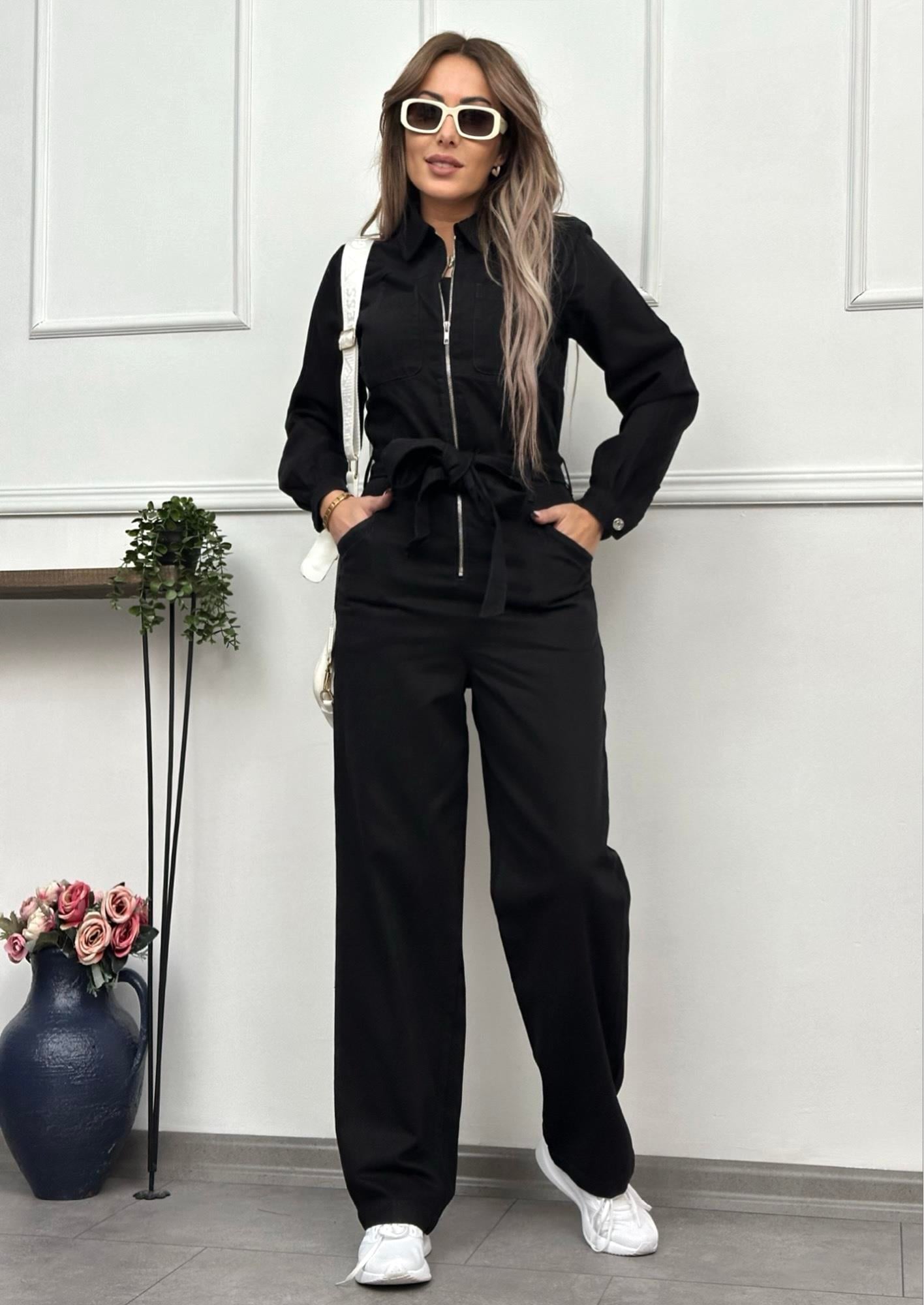 Fermuar Detaylı Premium Siyah Denim TulumYeni Gelenler ModayFermuar Detaylı Premium Siyah Denim Tulum