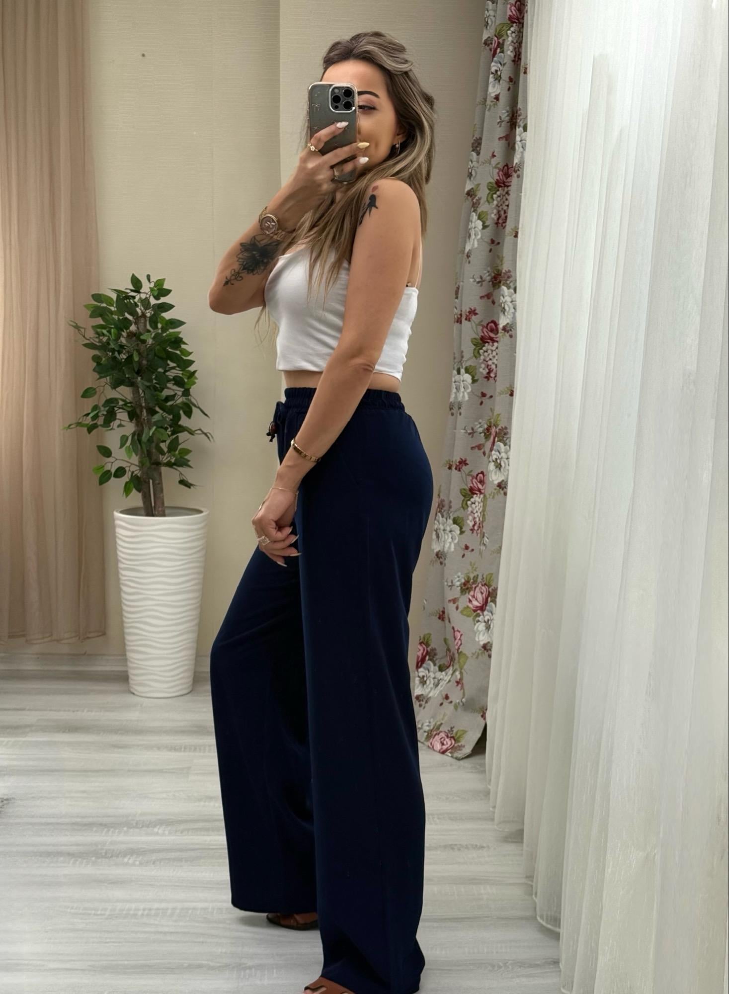 MODAYBUTİKBeli Lastikli Tencel Kumaş Laci Bol Paça Pantolon