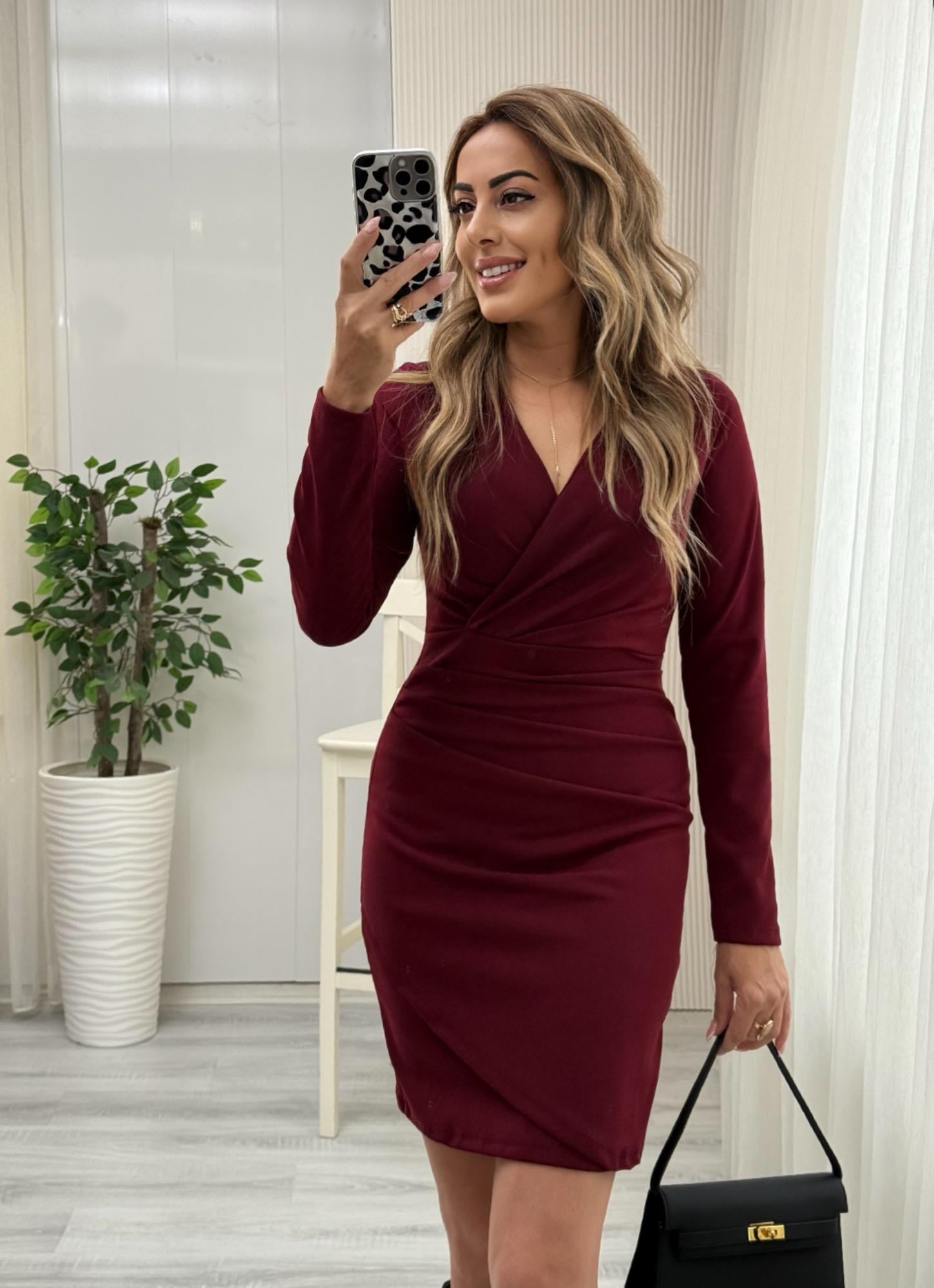 MODAYBUTİKBordo Drapeli Elbise 