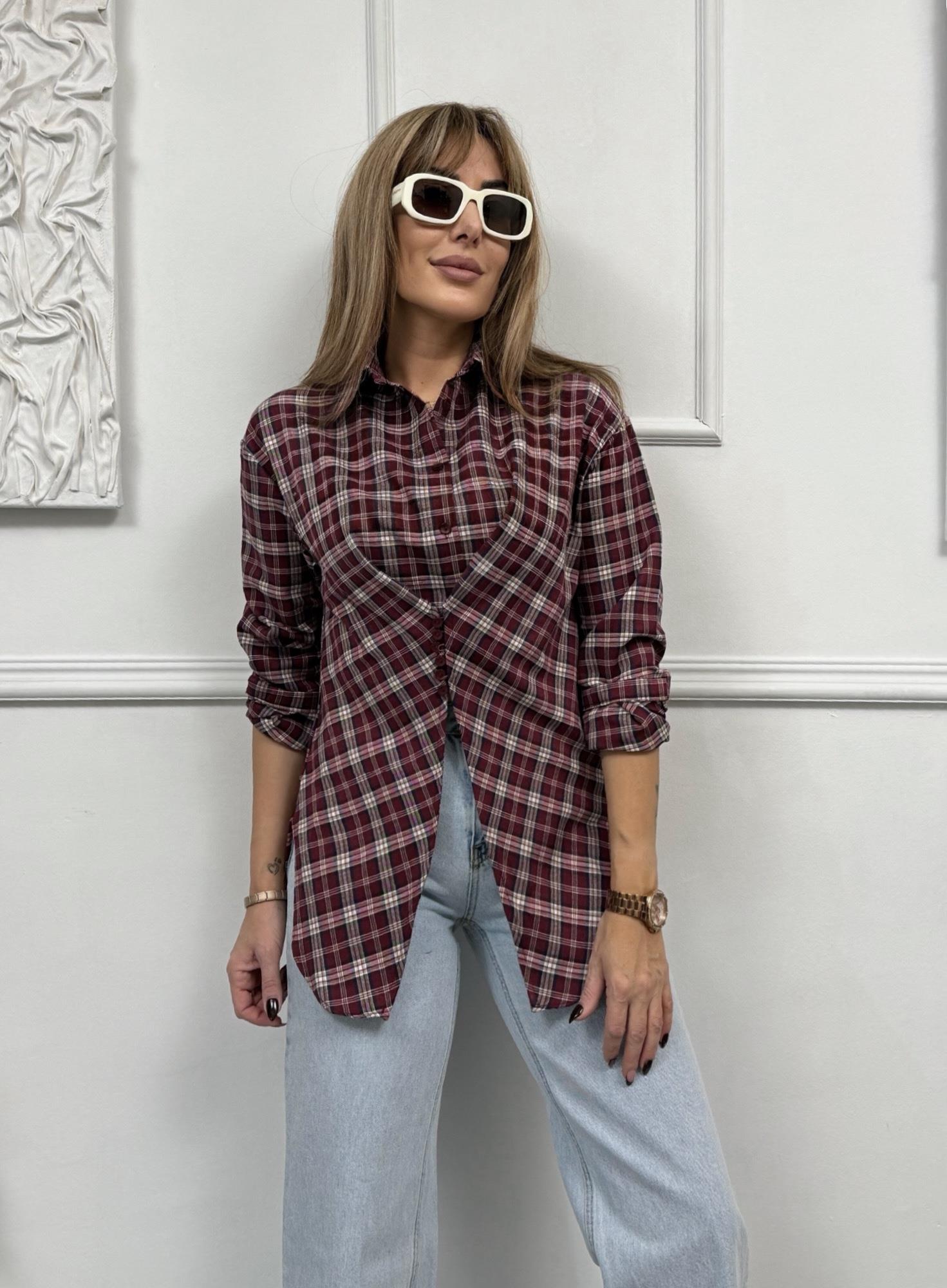 MODAYBUTİKBurgundy Muse Ekose Gömlek