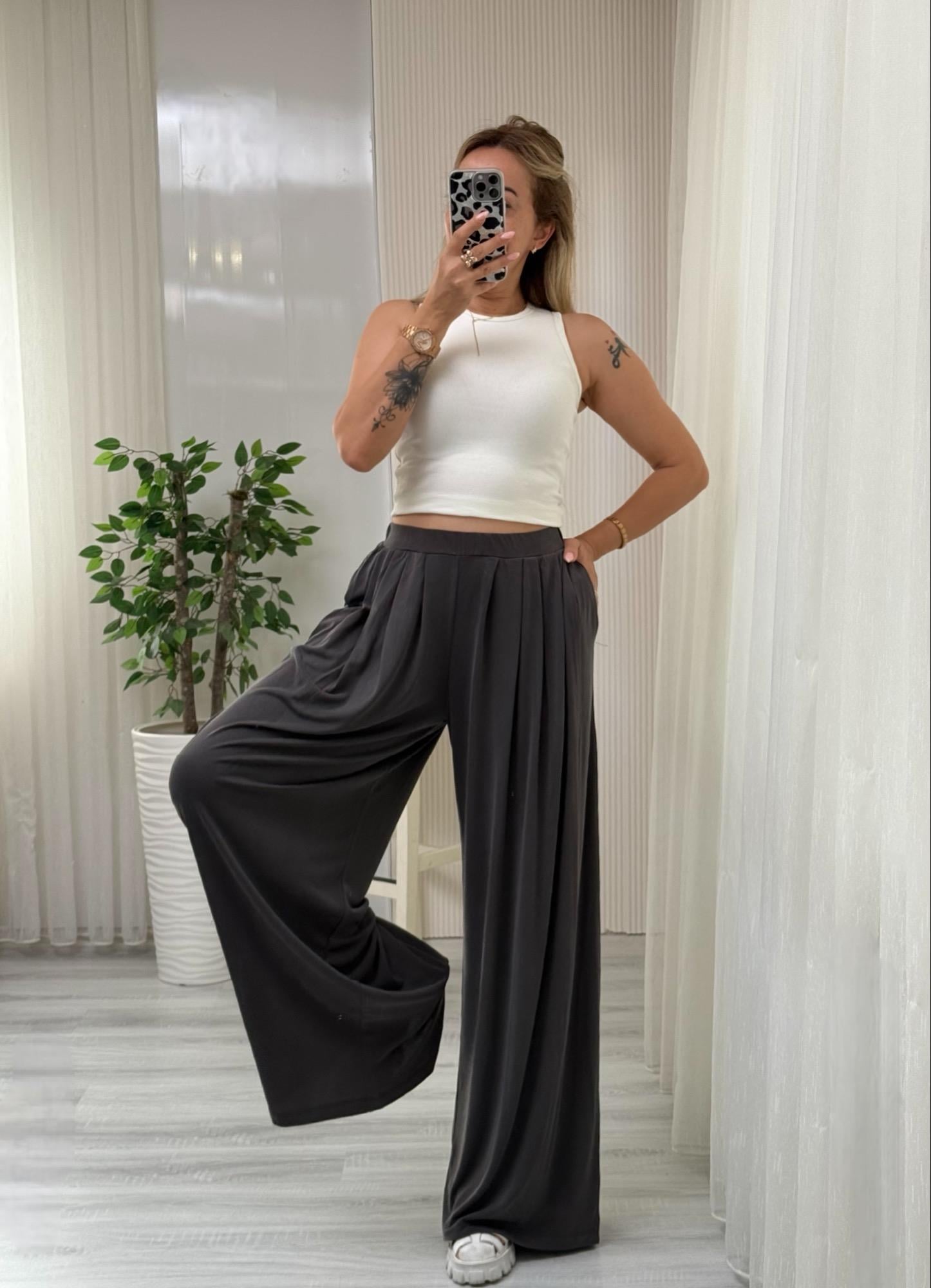 MODAYBUTİKPileli Modal Kumaş Palazzo Pantolon 