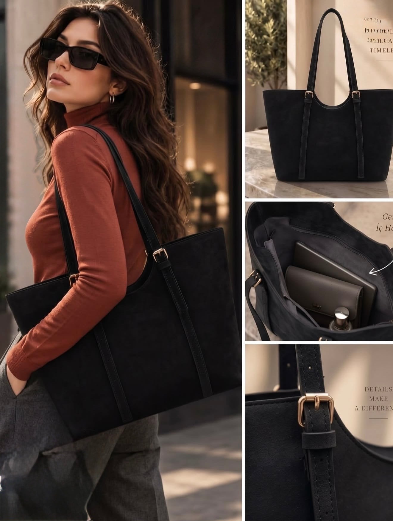 MODAYBUTİKSiyah Büyük Boy Süet Askılı Çanta