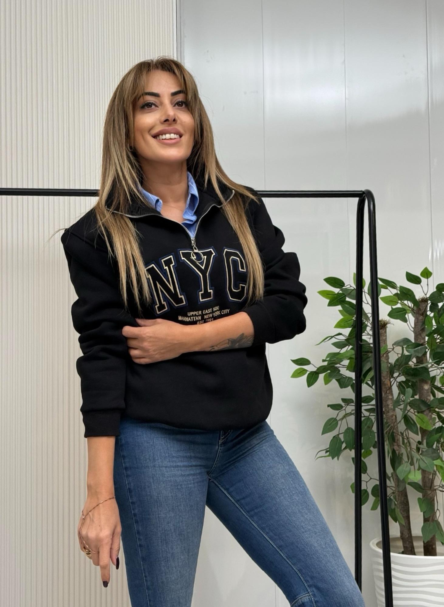 MODAYBUTİKSiyah Lüks Baskılı Dik Yaka Sweatshirt